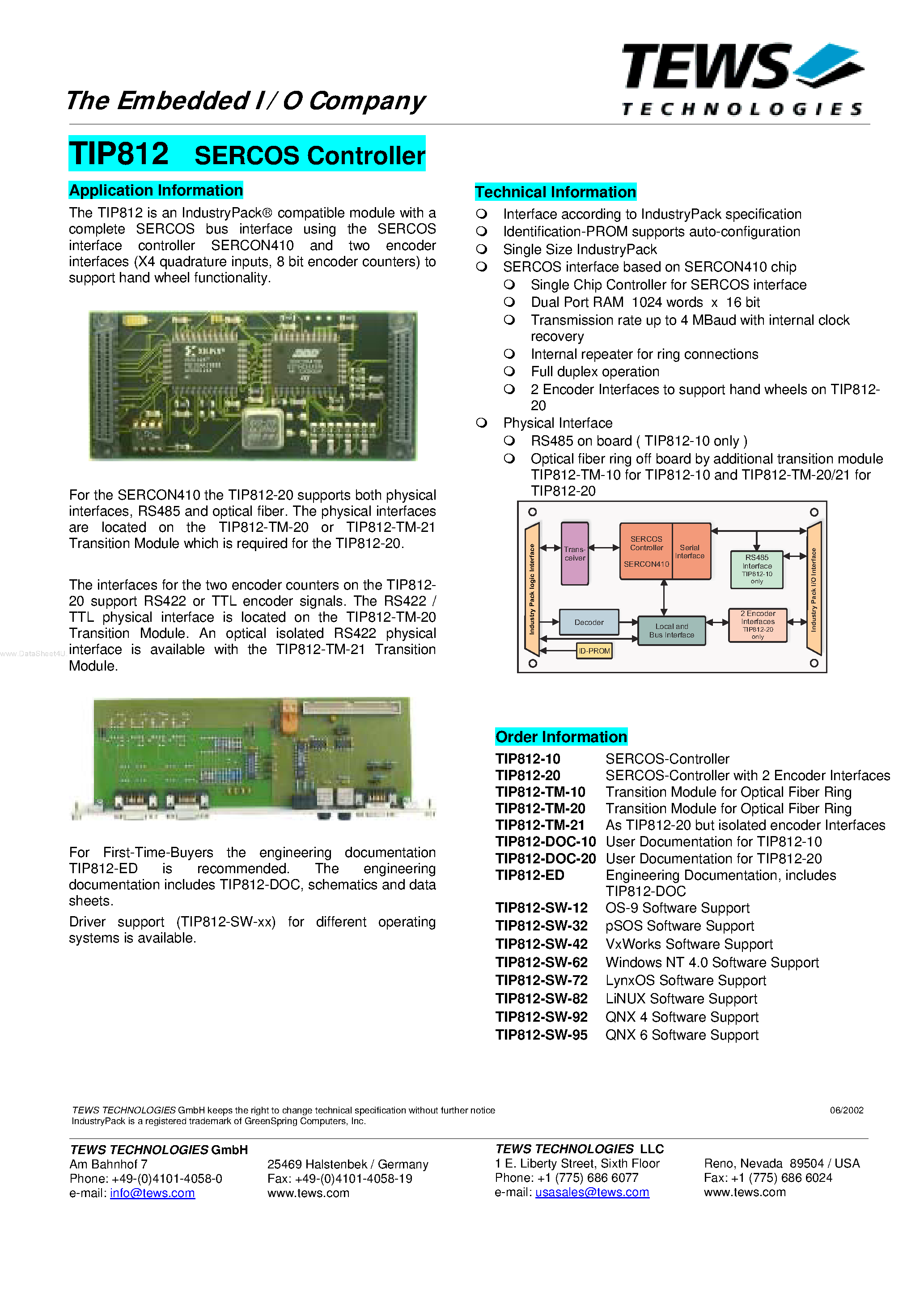 Datasheet TIP812 page 1 Datasheet TIP812 - SERCOS Controller page 1