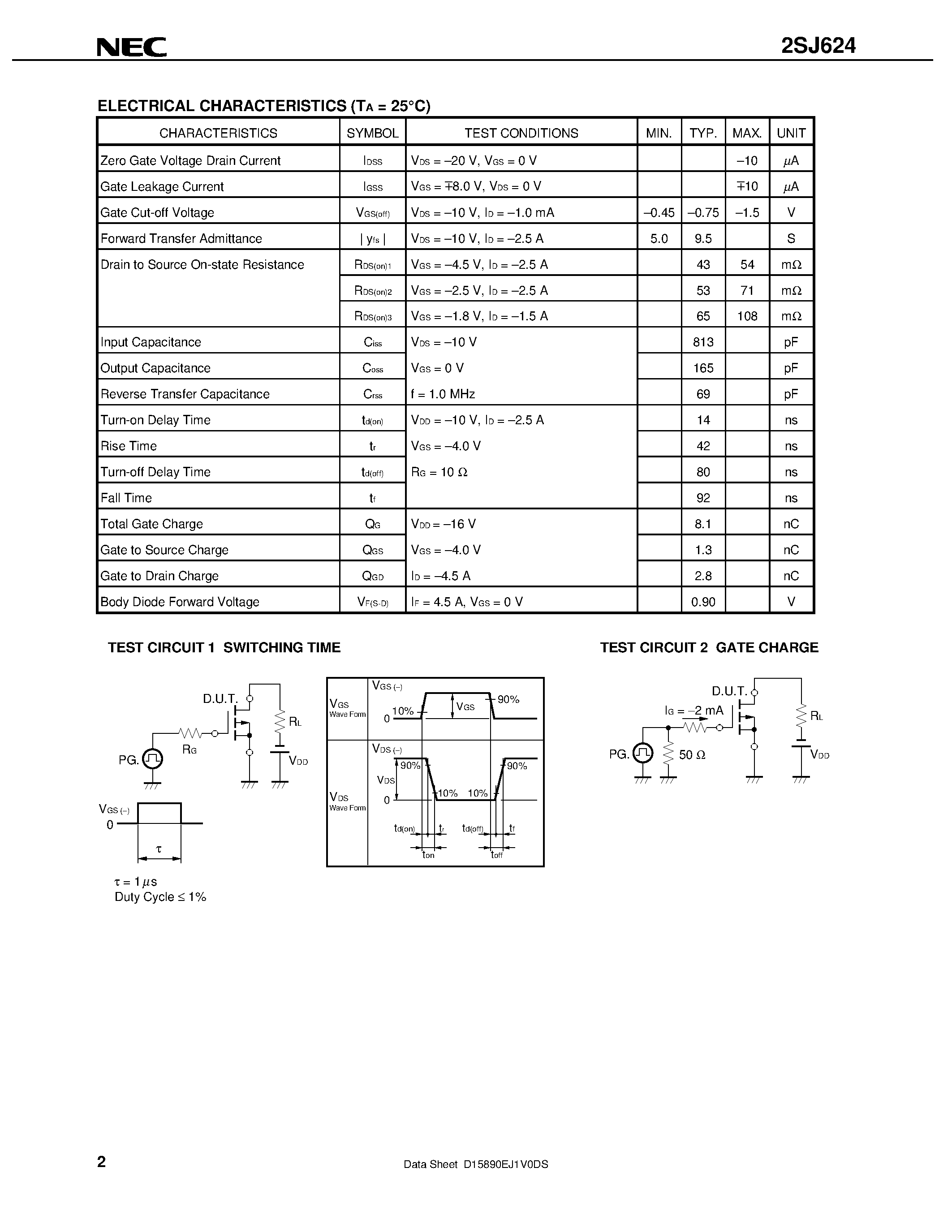 Даташит 2SJ624 - MOS FIELD EFFECT TRANSISTOR страница 2