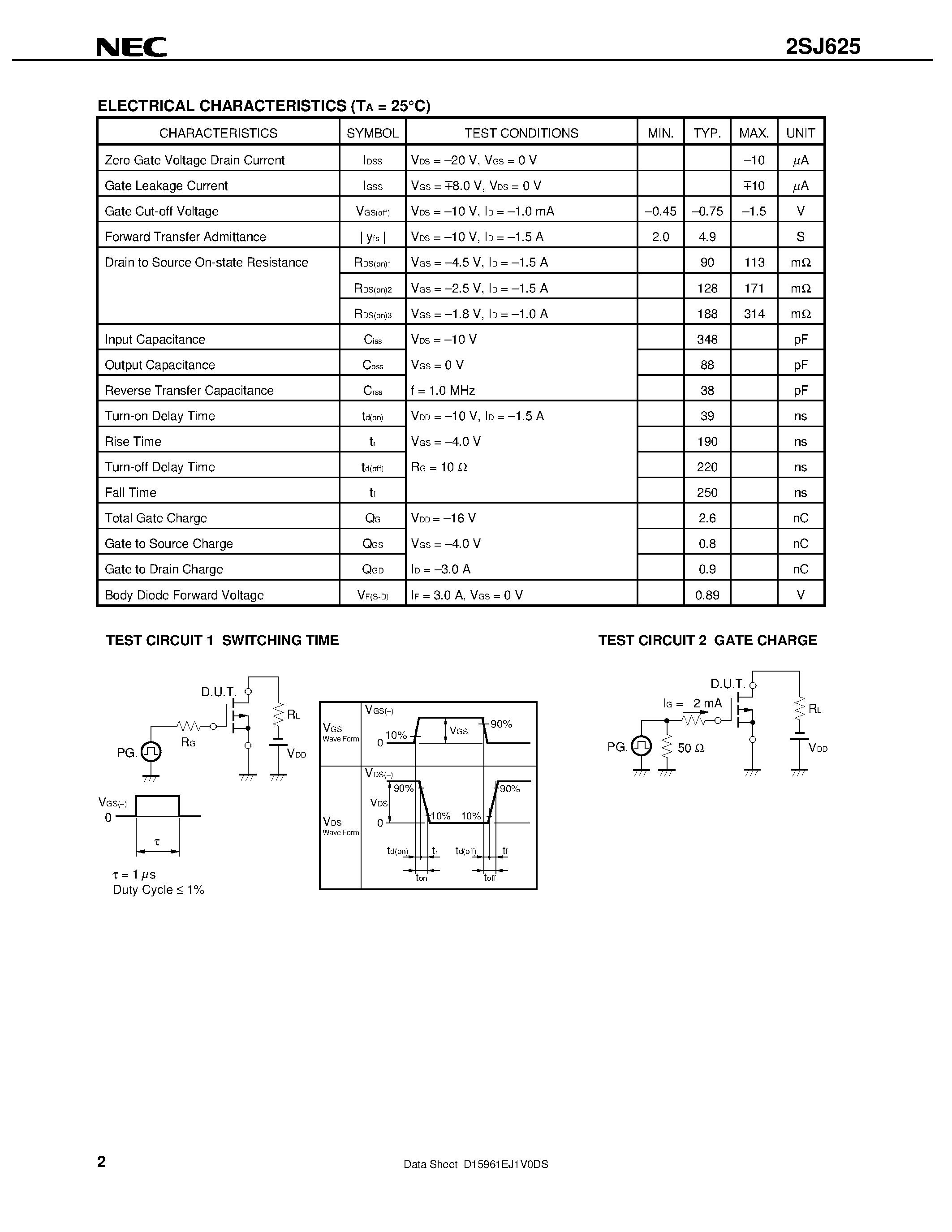 Даташит 2SJ625 - MOS FIELD EFFECT TRANSISTOR страница 2