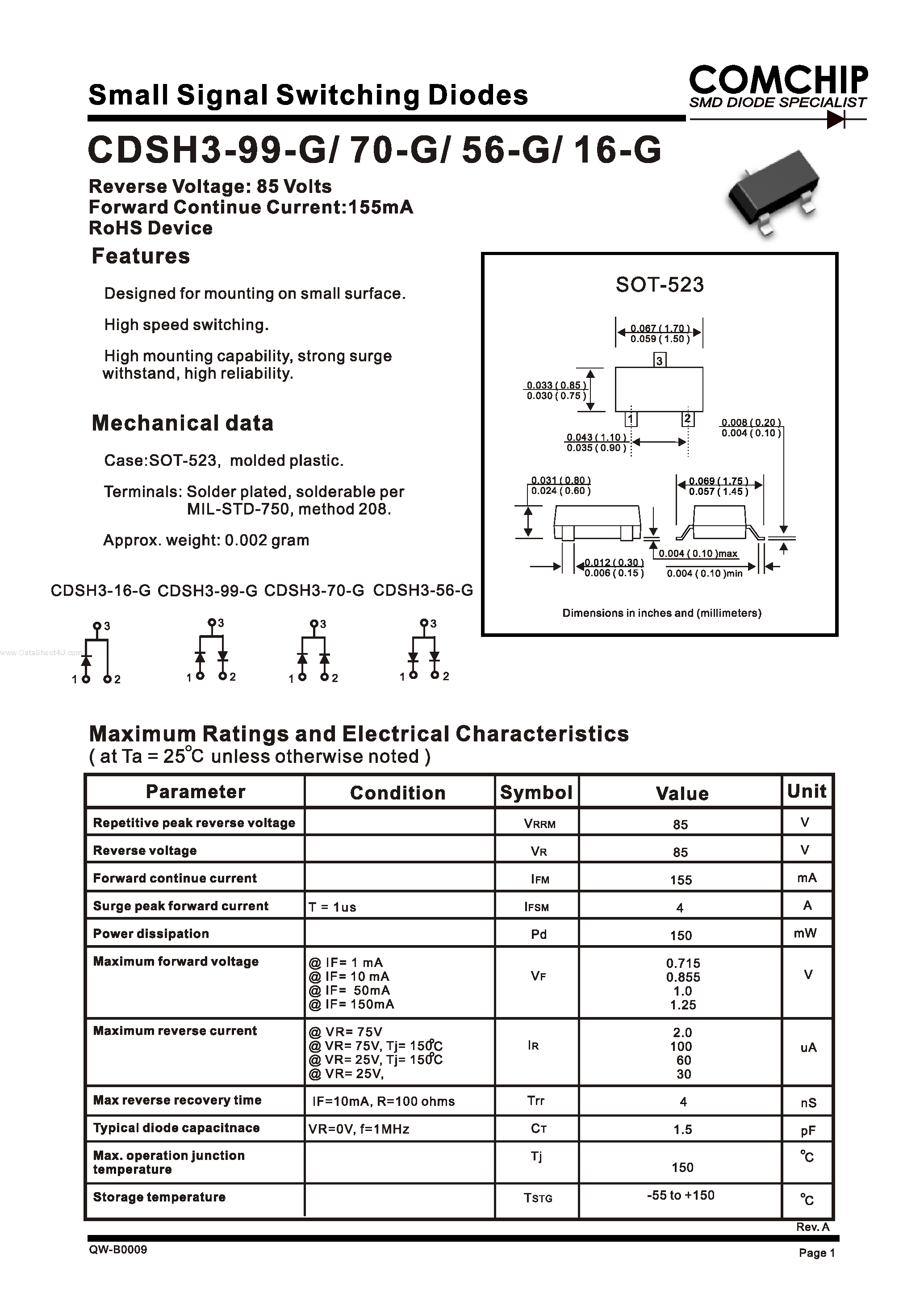 Даташит на микросхему CDSH3-16-G страница 1 Даташит CDSH3-16-G - (CDSH3-xx-G) Small Signal Schottky Diodes страница 1