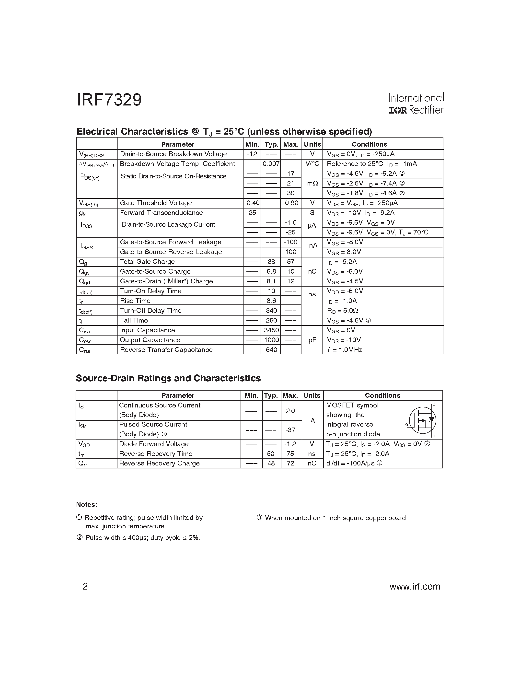 Datasheet IRF7329 - HEXFET Power MOSFET page 2
