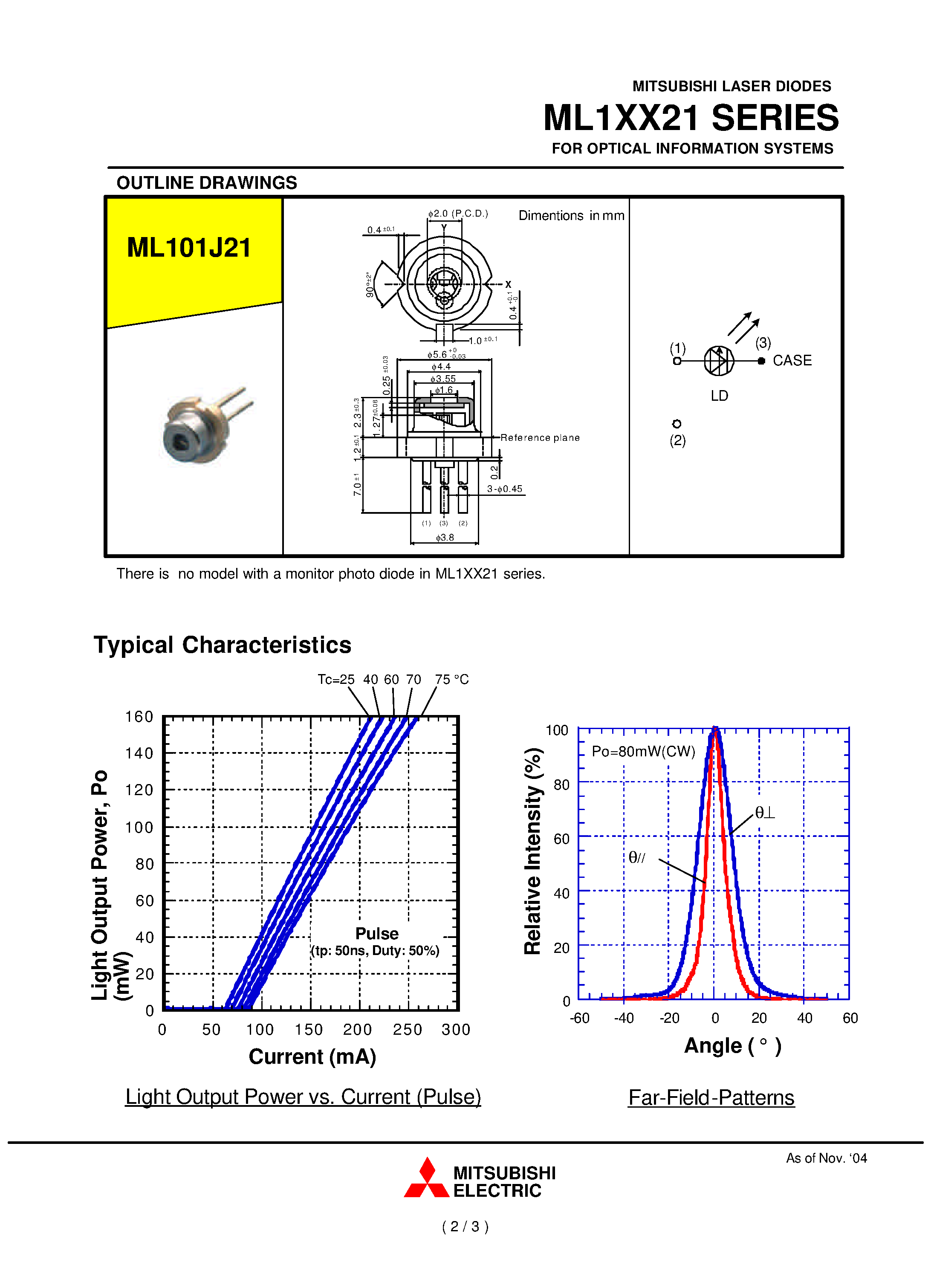 Datasheet ML101J21 page 2 Datasheet ML101J21 - LASER DIODES page 2