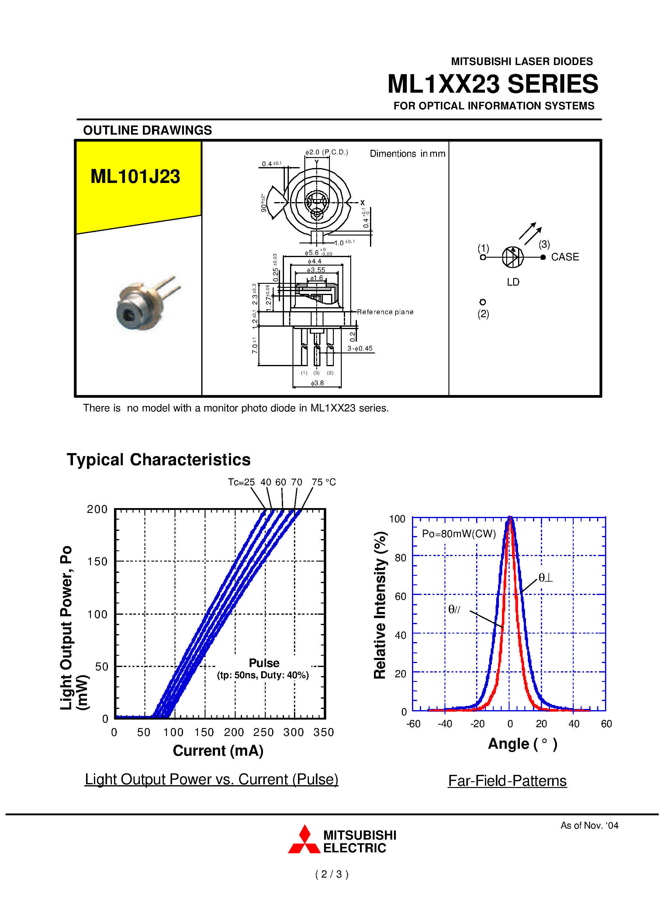 Datasheet ML101J23 page 2 Datasheet ML101J23 - LASER DIODES page 2