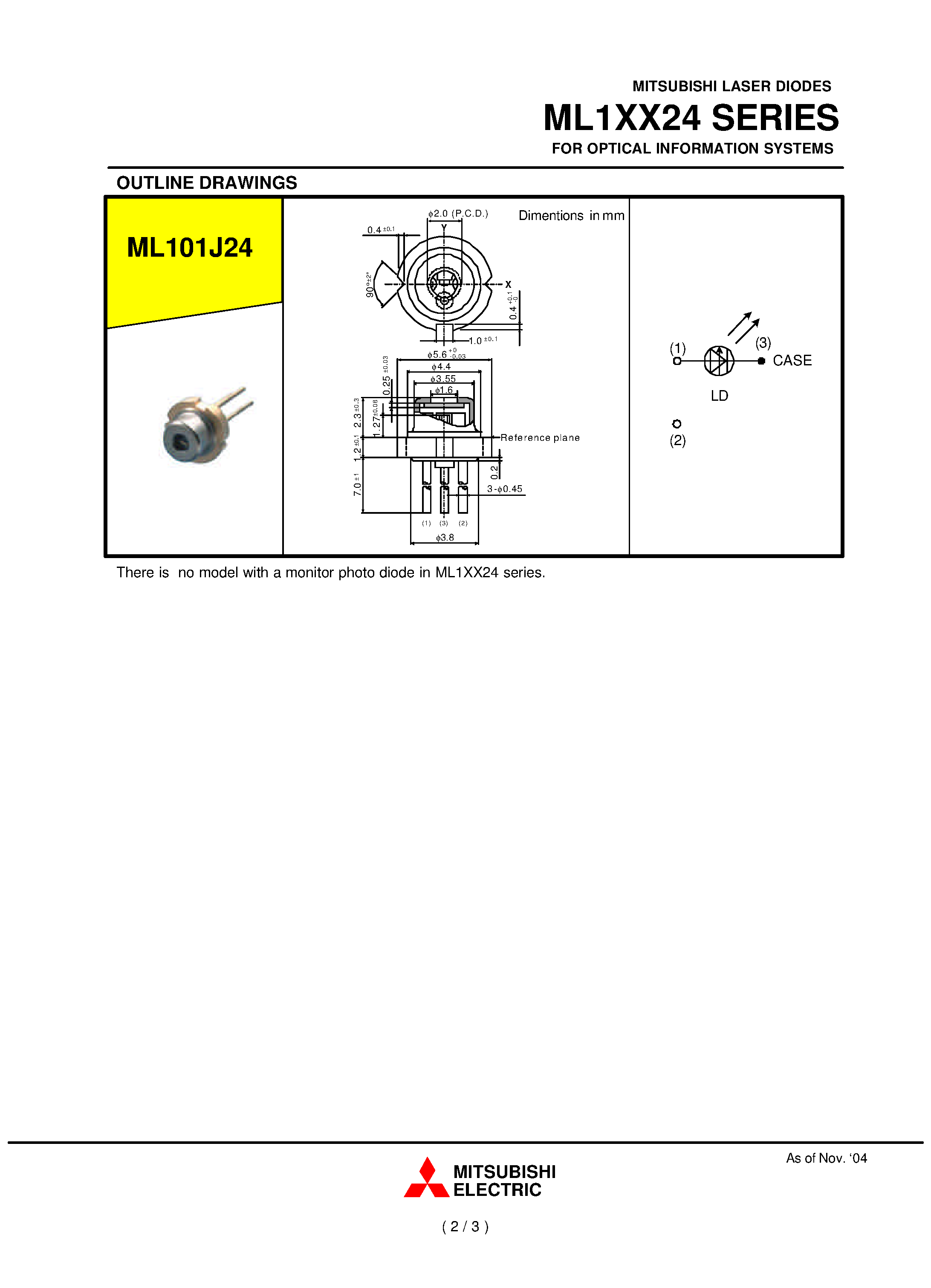Datasheet ML101J24 page 2 Datasheet ML101J24 - LASER DIODES page 2