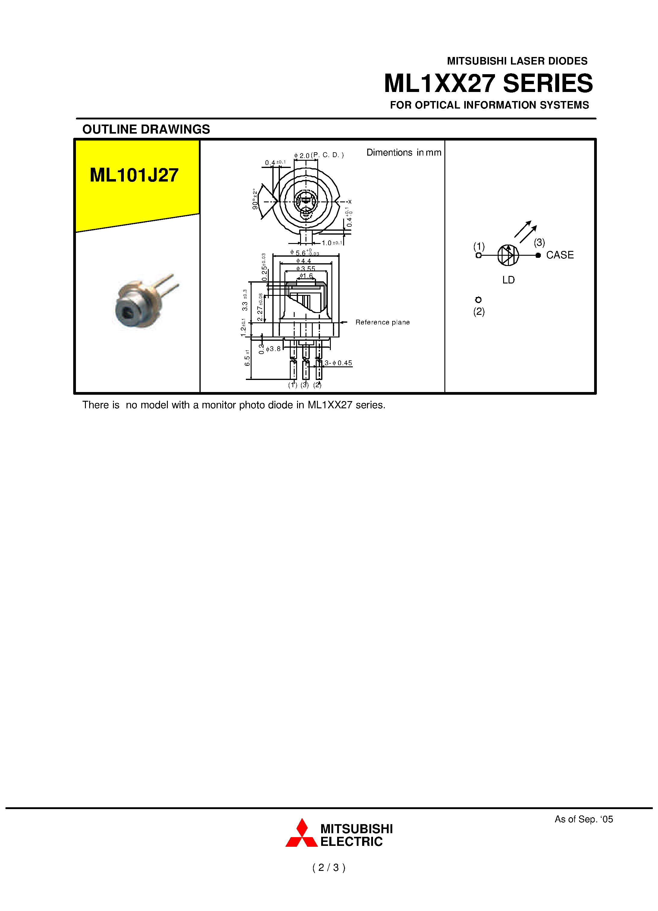 Datasheet ML101J27 page 2 Datasheet ML101J27 - LASER DIODES page 2