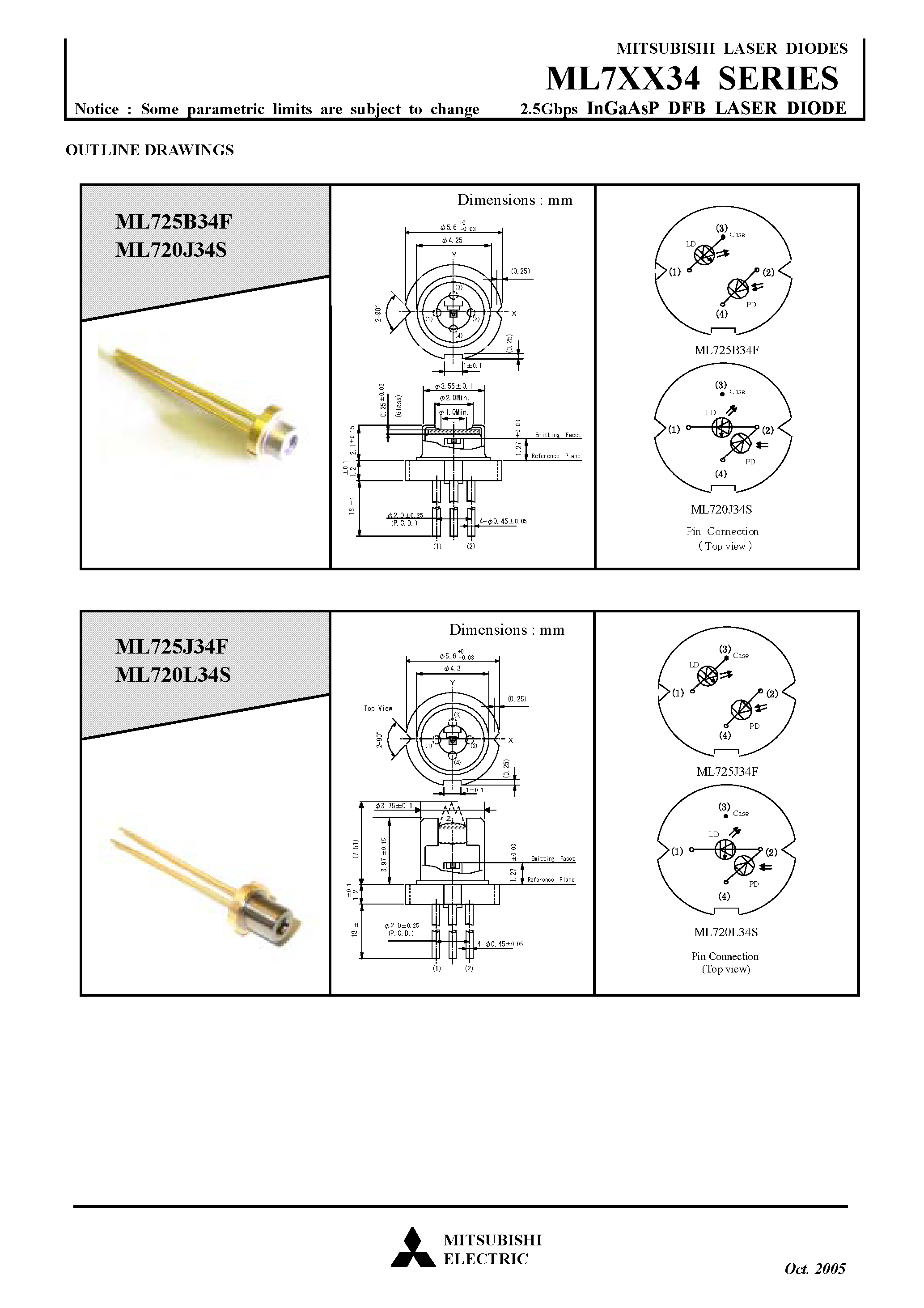 Datasheet ML720J34S - (ML7xx34) 2.5Gbps InGaAsP DFB LASER DIODE page 2