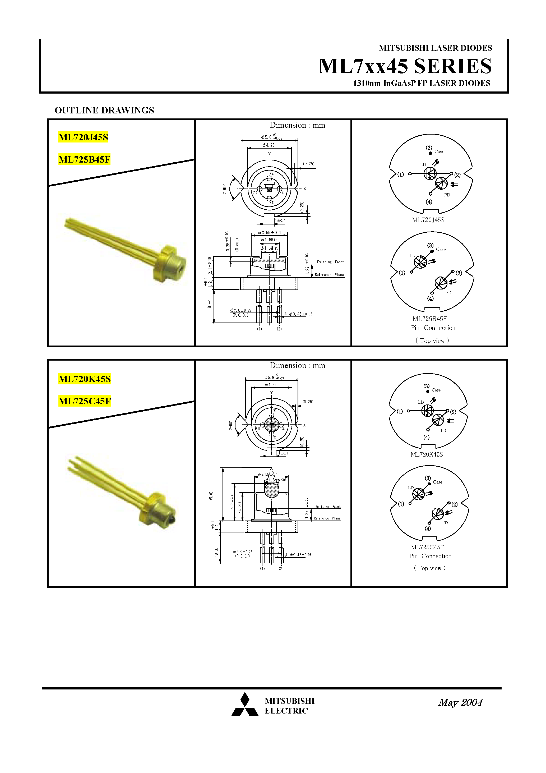 Даташит ML720J45S - (ML7xx45) 1310nm InGaAsP FP LASER DIODES страница 2