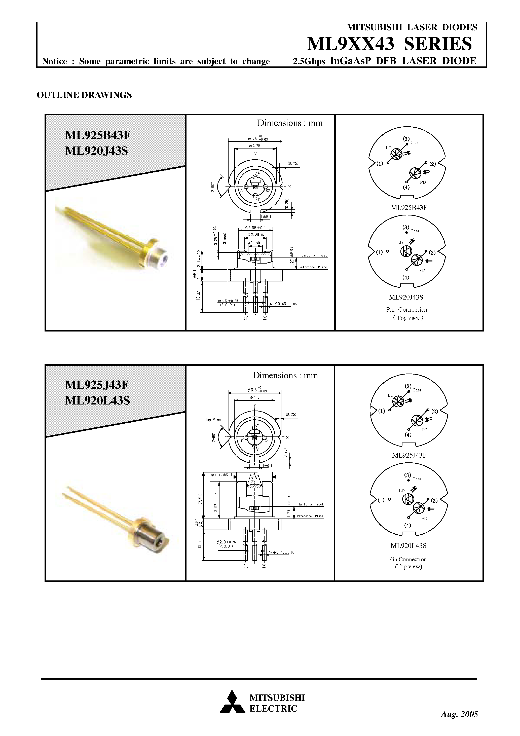 Datasheet ML920J43S - (ML9xx43) 2.5Gbps InGaAsP DFB LASER DIODE page 2