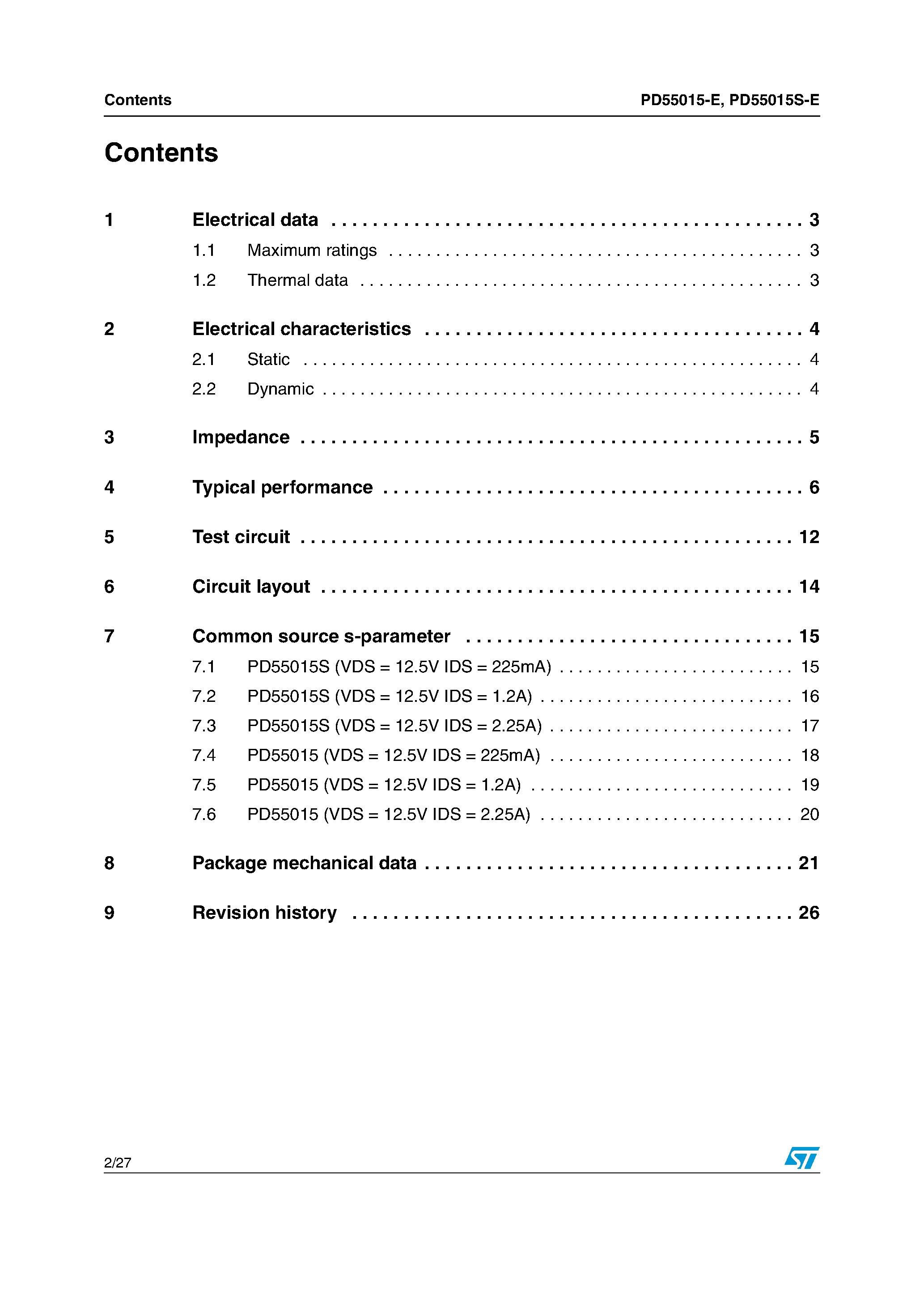 Даташит на микросхему PD55015-E страница 2 Даташит PD55015-E - LDMOST plastic family N-Channel enhancement-mode lateral MOSFETs страница 2