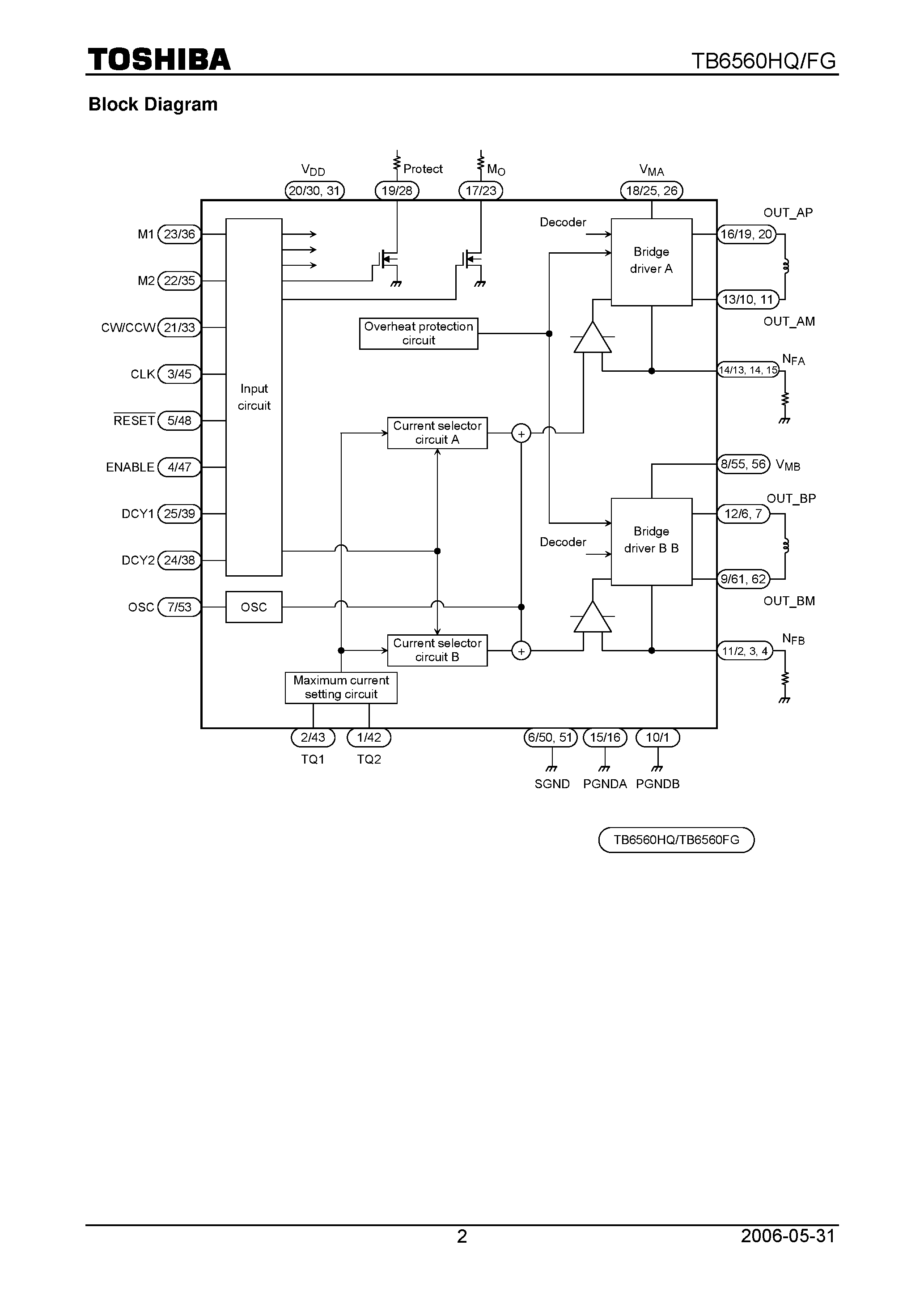 Даташит TB6560FG - (TB6560FG/HQ) PWM Chopper-Type bipolar Stepping Motor Driver IC страница 2
