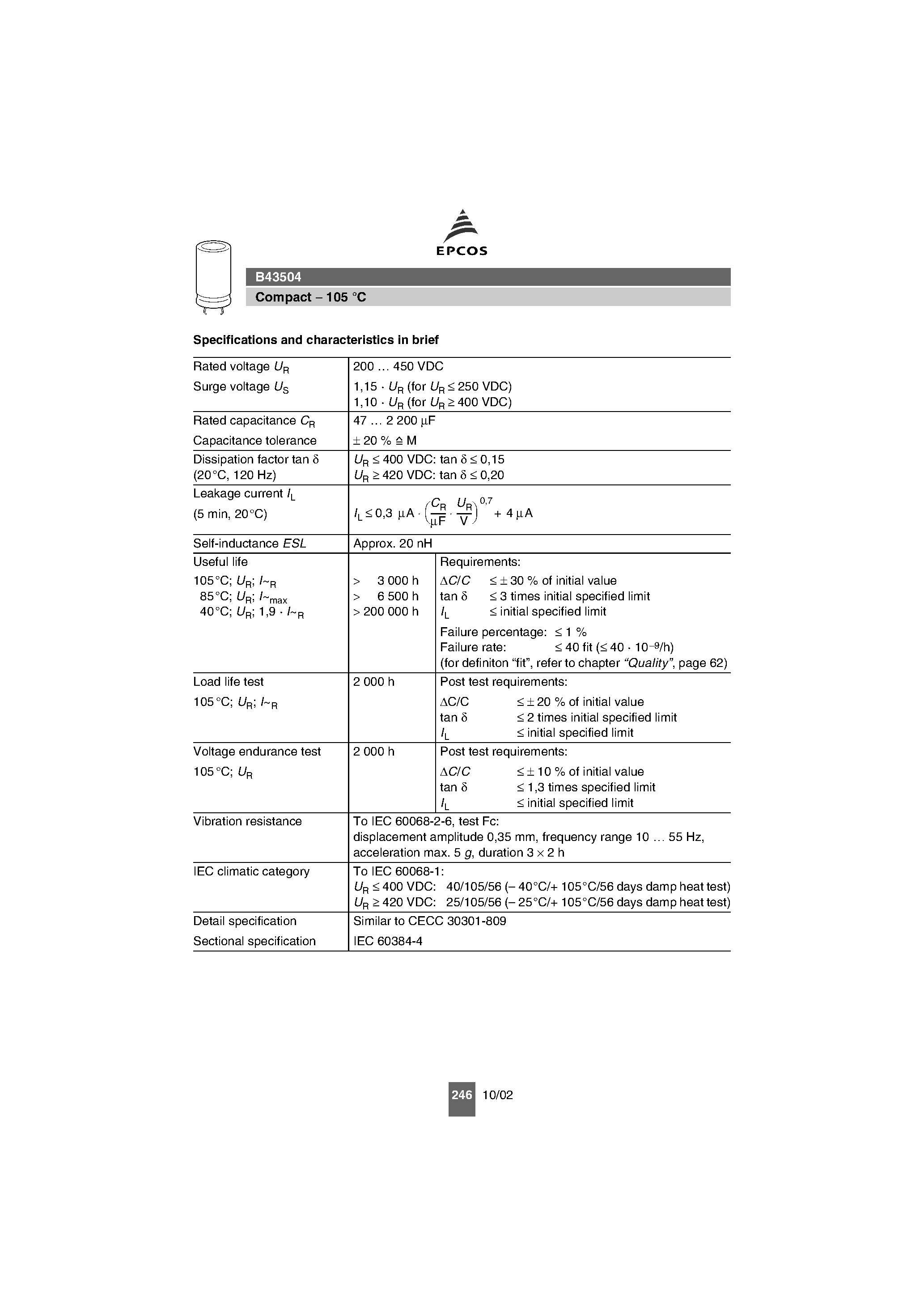 Datasheet B43504 - Snap-In Capacitors page 2