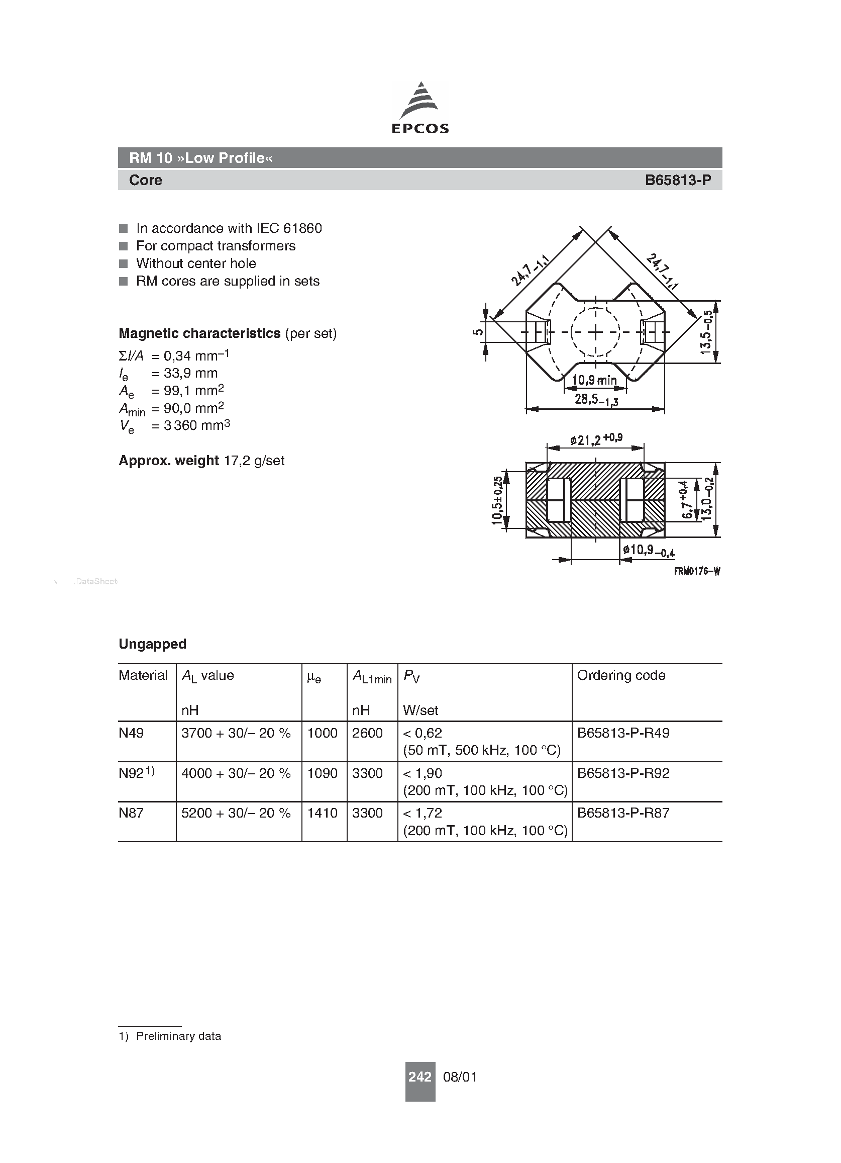 Даташит B65813-P - RM 10 Low Profile страница 1