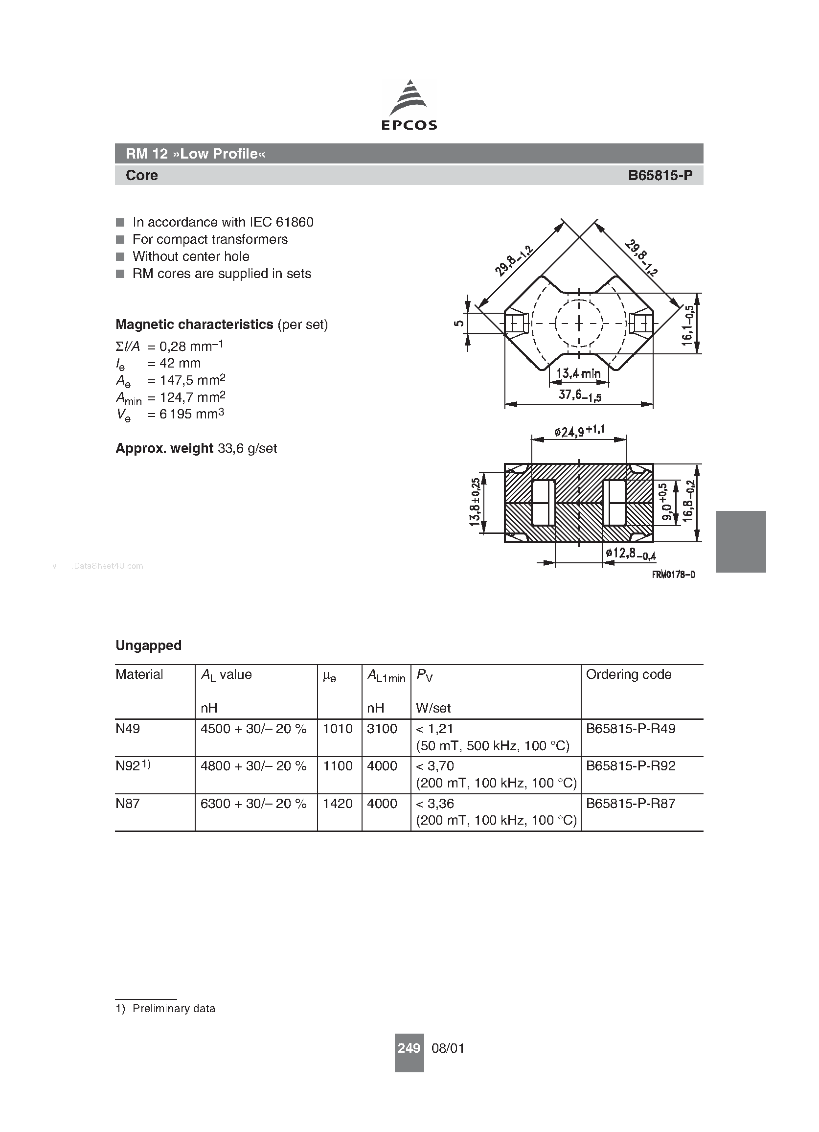 Даташит B65815-P - RM 12 Low Profile страница 1