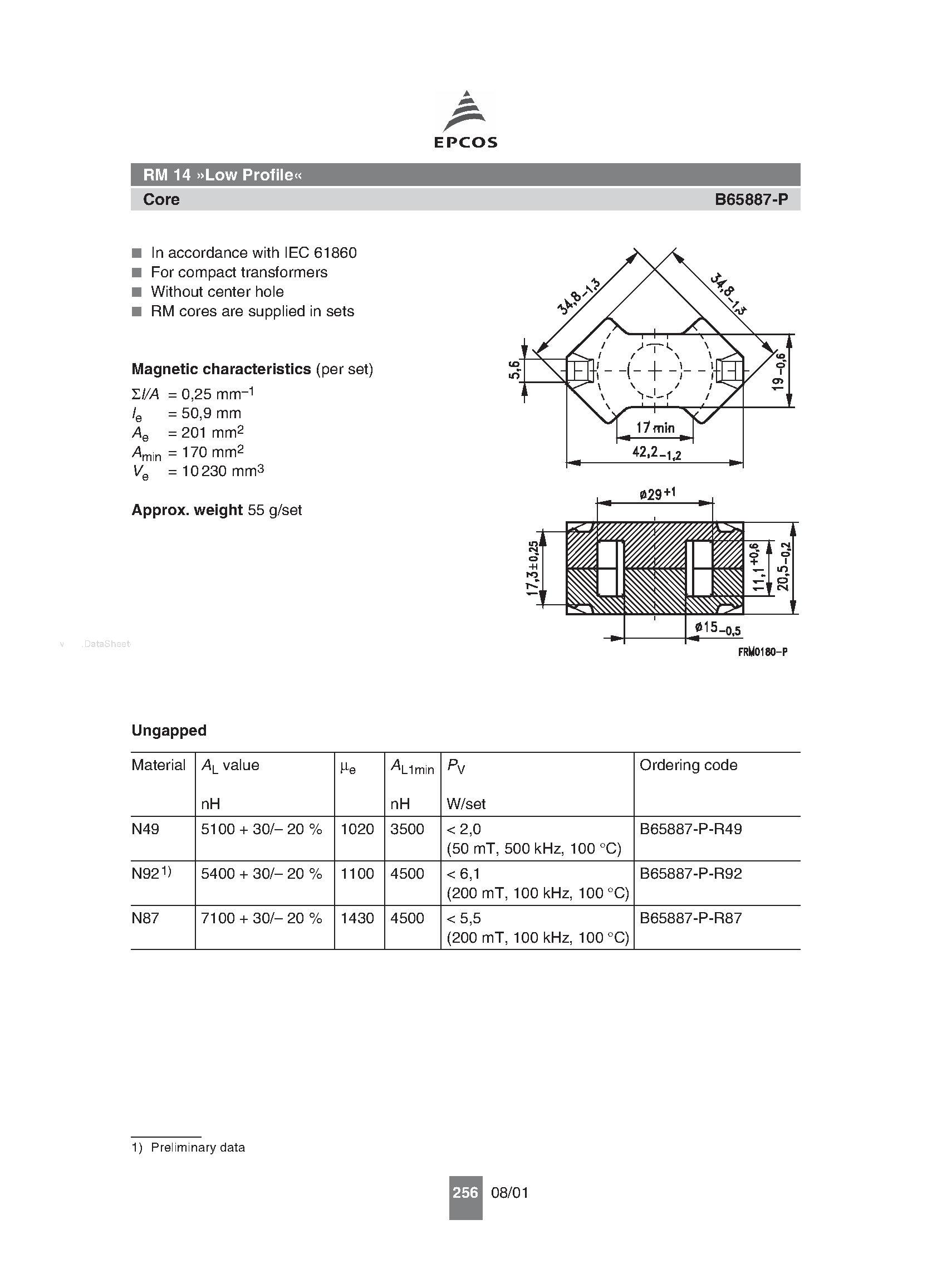 Даташит B65887-P - RM 14 Low Profile страница 1