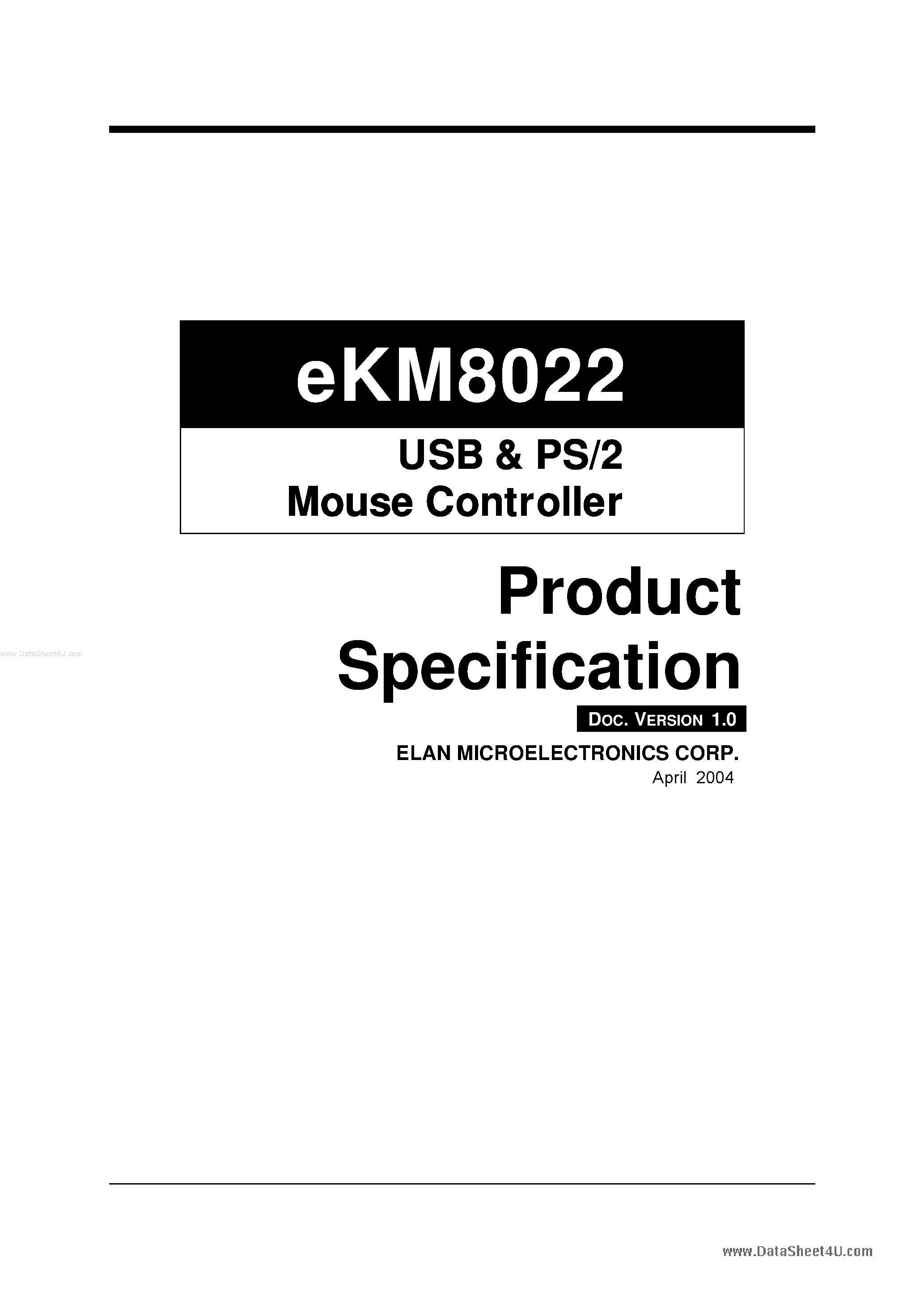 Даташит EKM8022 - USB & PS/2 Mouse Controller страница 1