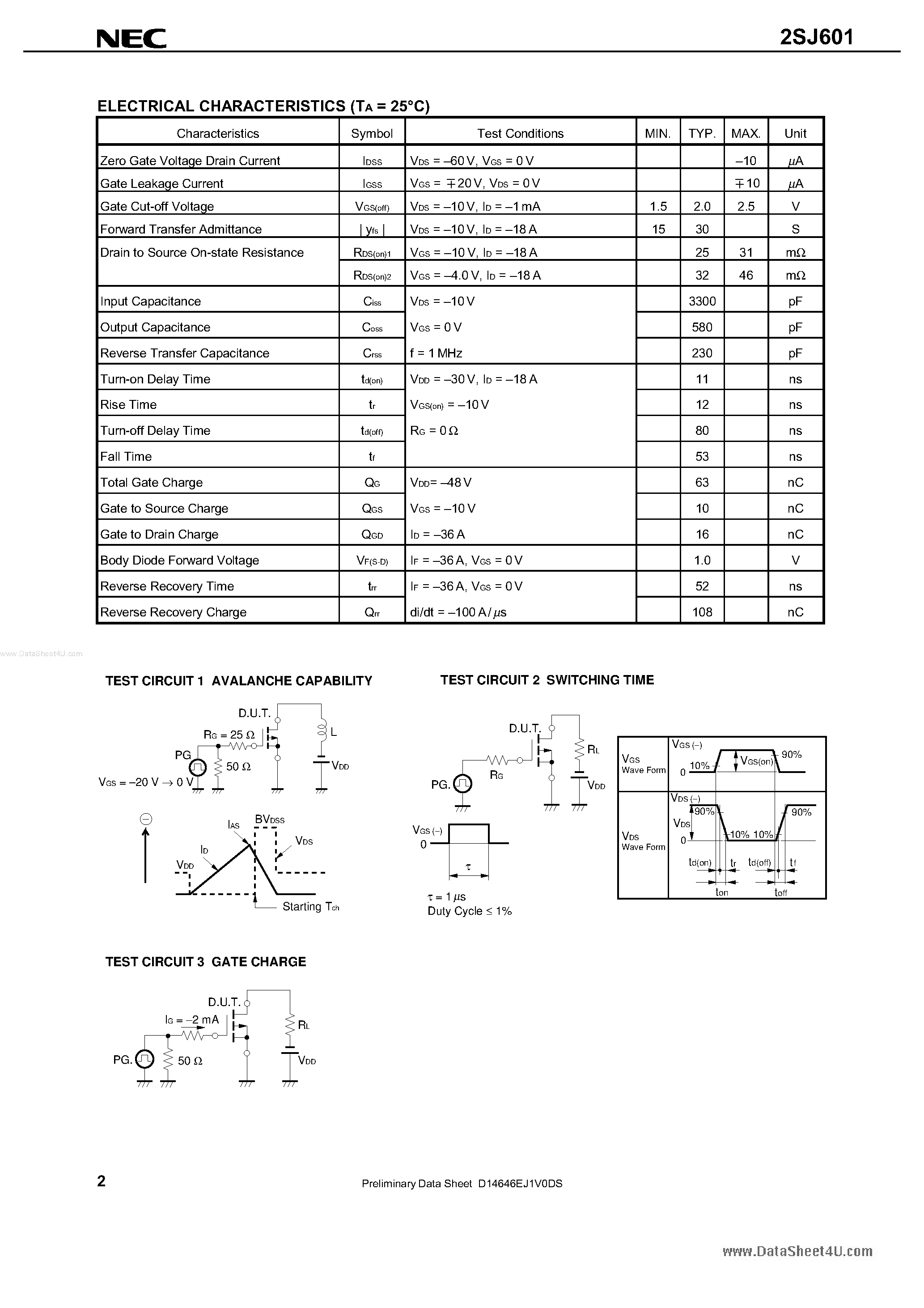 Datasheet 2SJ601 - SWITCHING P-CHANNEL POWER MOS FET INDUSTRIAL USE page 2