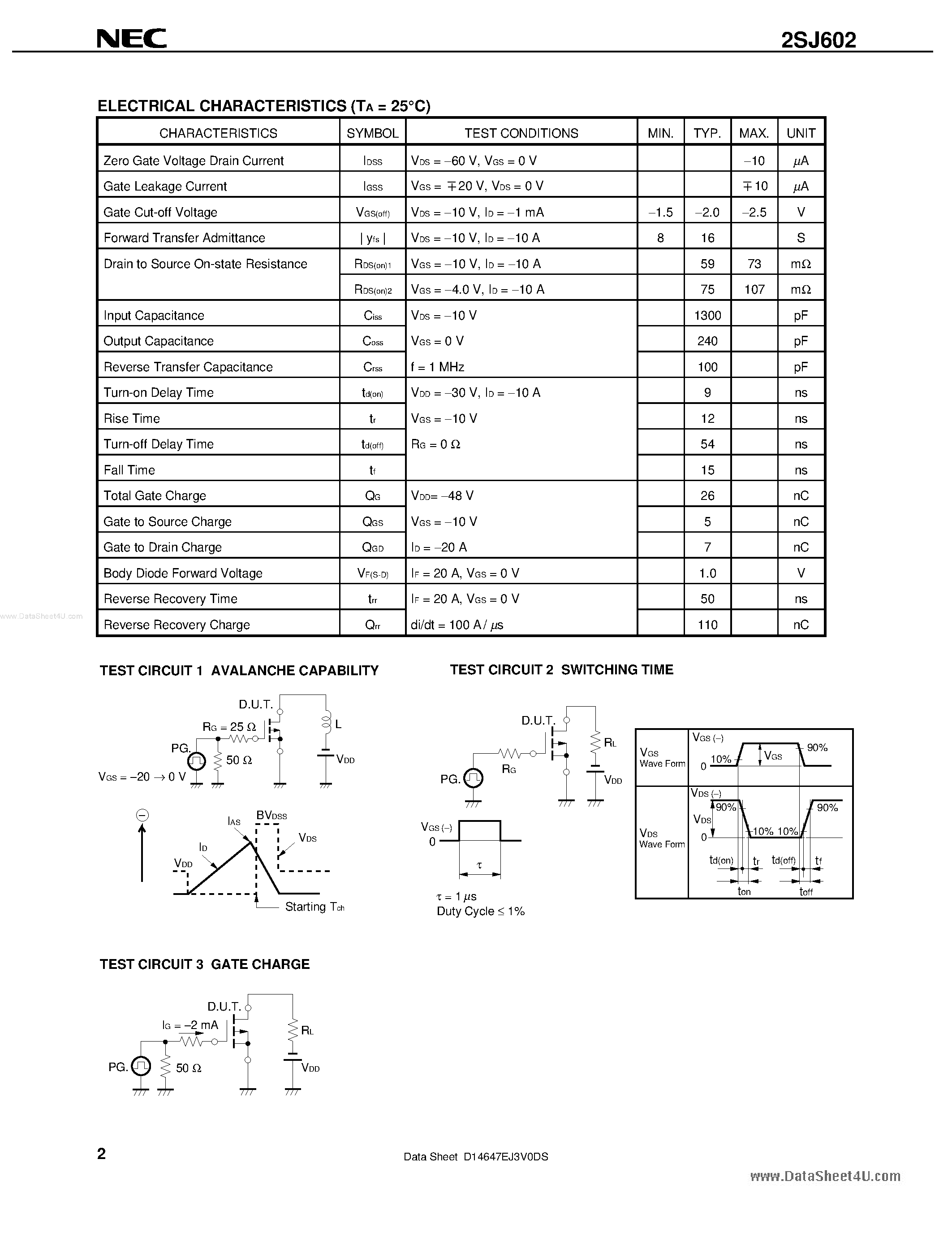 Даташит 2SJ602 - MOS FIELD EFFECT TRANSISTOR страница 2