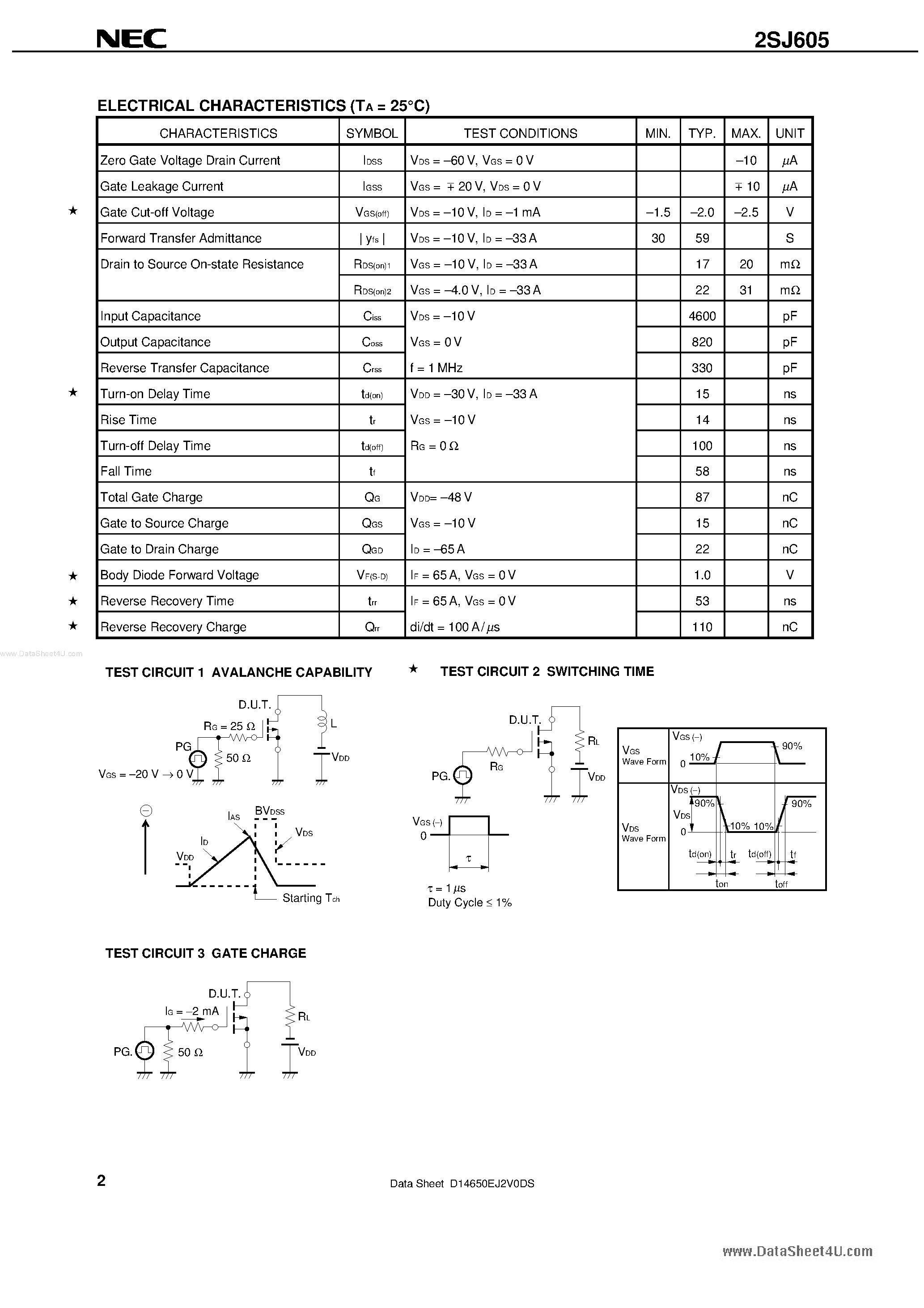 Даташит 2SJ605 - MOS FIELD EFFECT TRANSISTOR страница 2