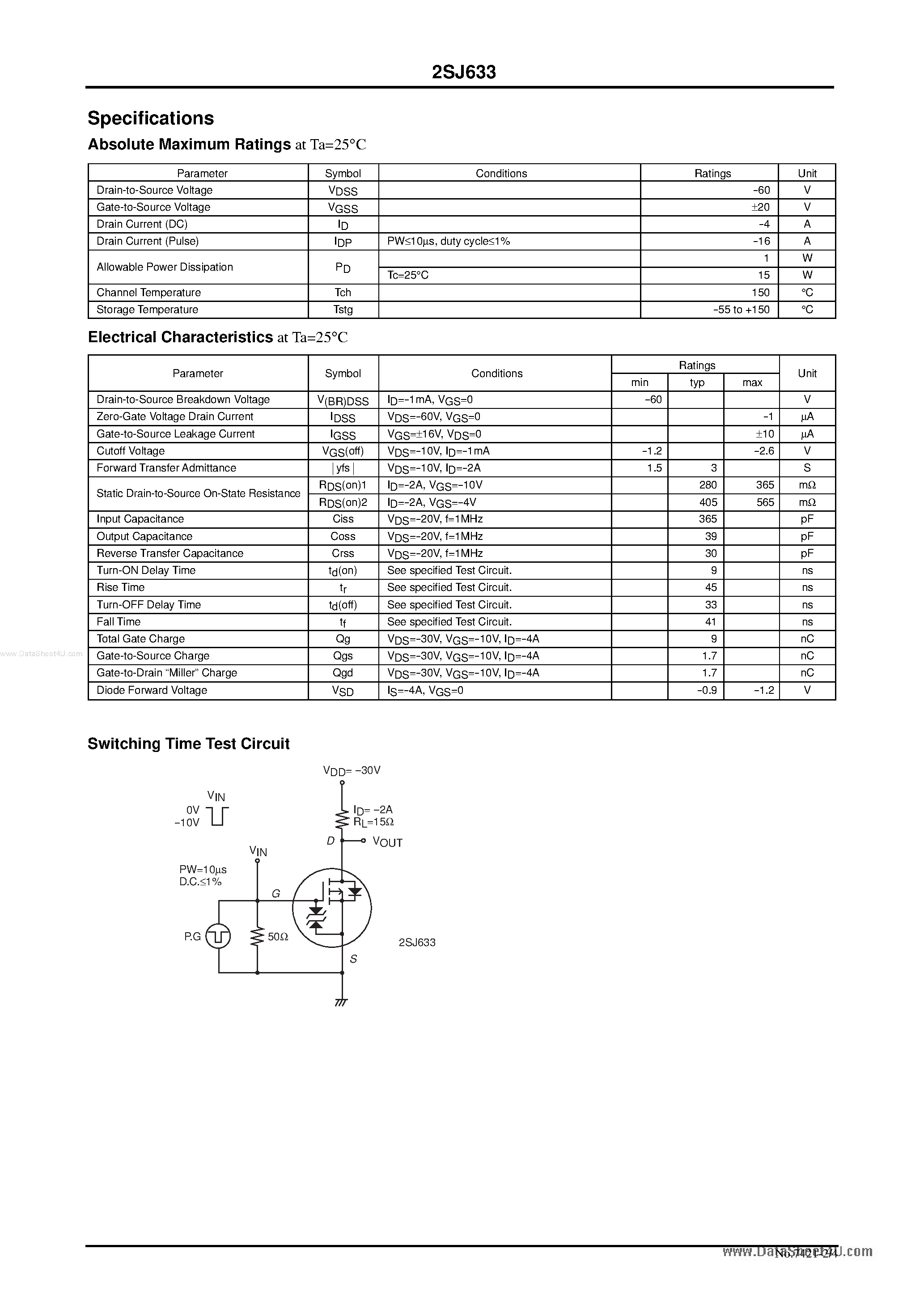 Даташит 2SJ633 - DC/DC Converter Applications страница 2