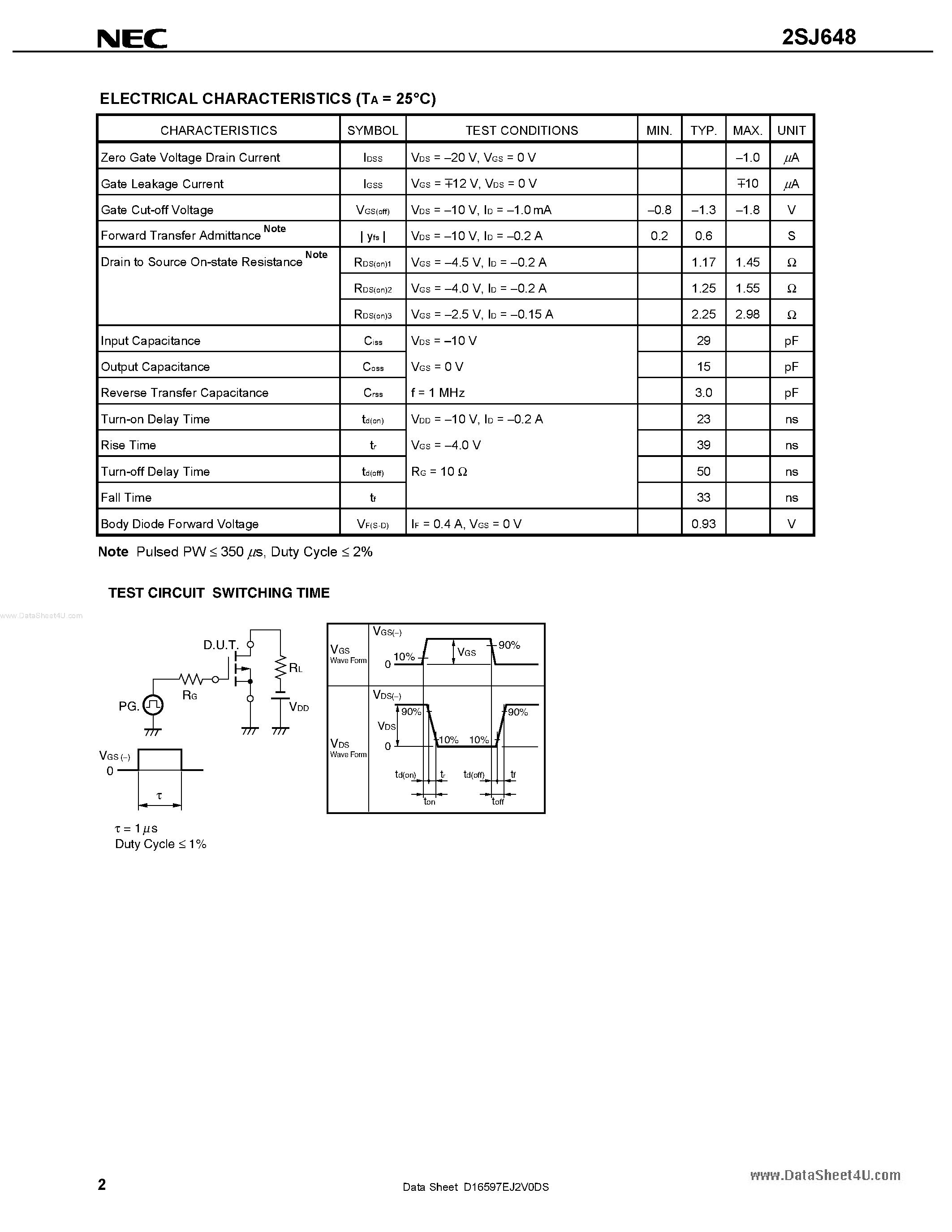 Даташит 2SJ648 - MOS FIELD EFFECT TRANSISTOR страница 2