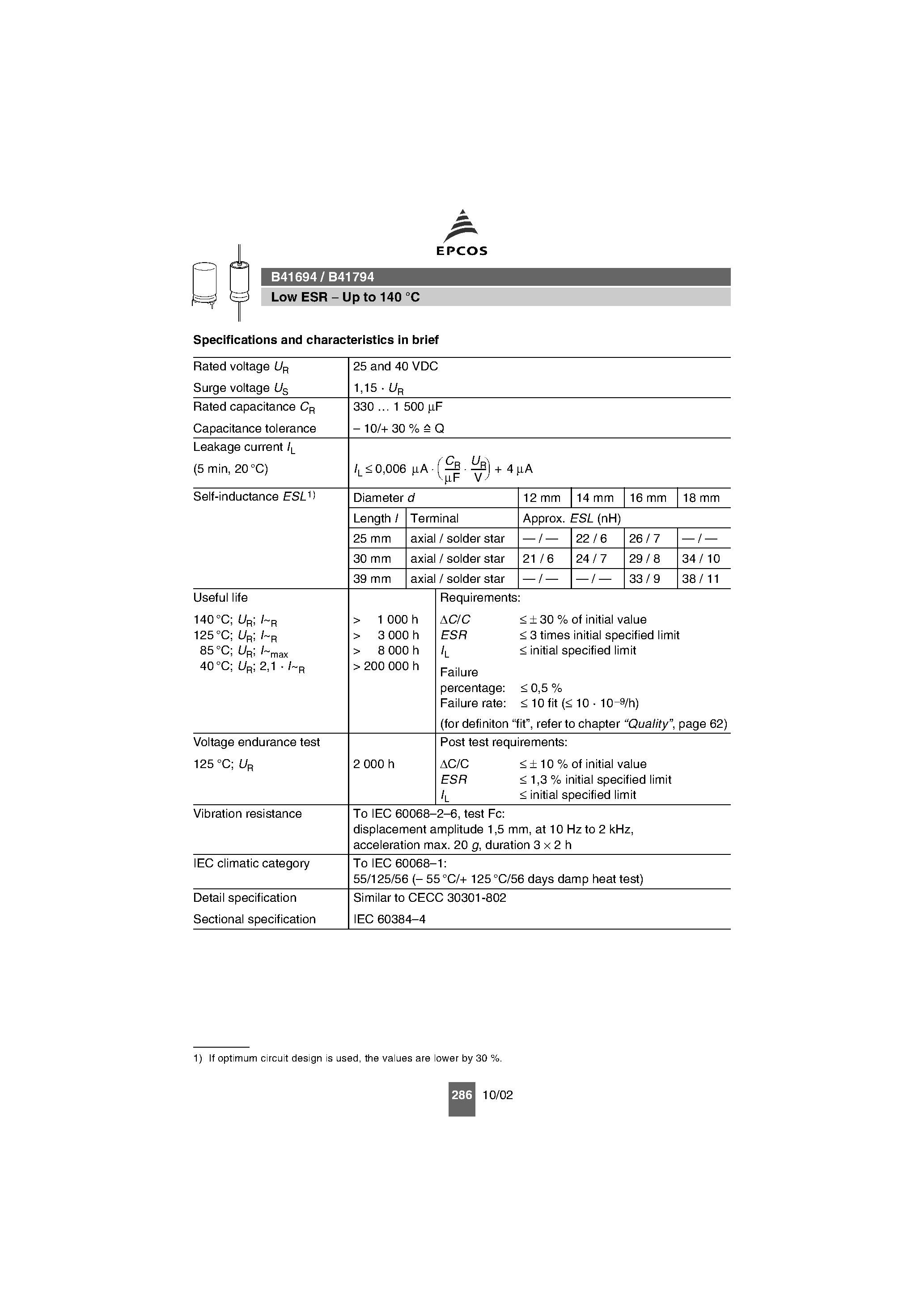 Datasheet B41694 - (B41694 / B41794) Axial-Lead and Soldering Star Capacitors page 2
