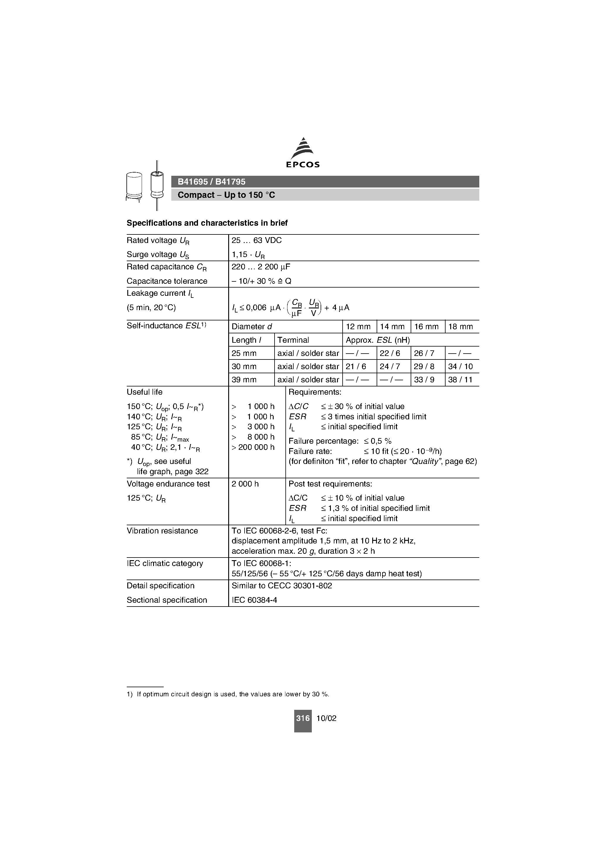 Datasheet B41695 - (B41695 / B41795) Axial-Lead and Soldering Star Capacitors page 2