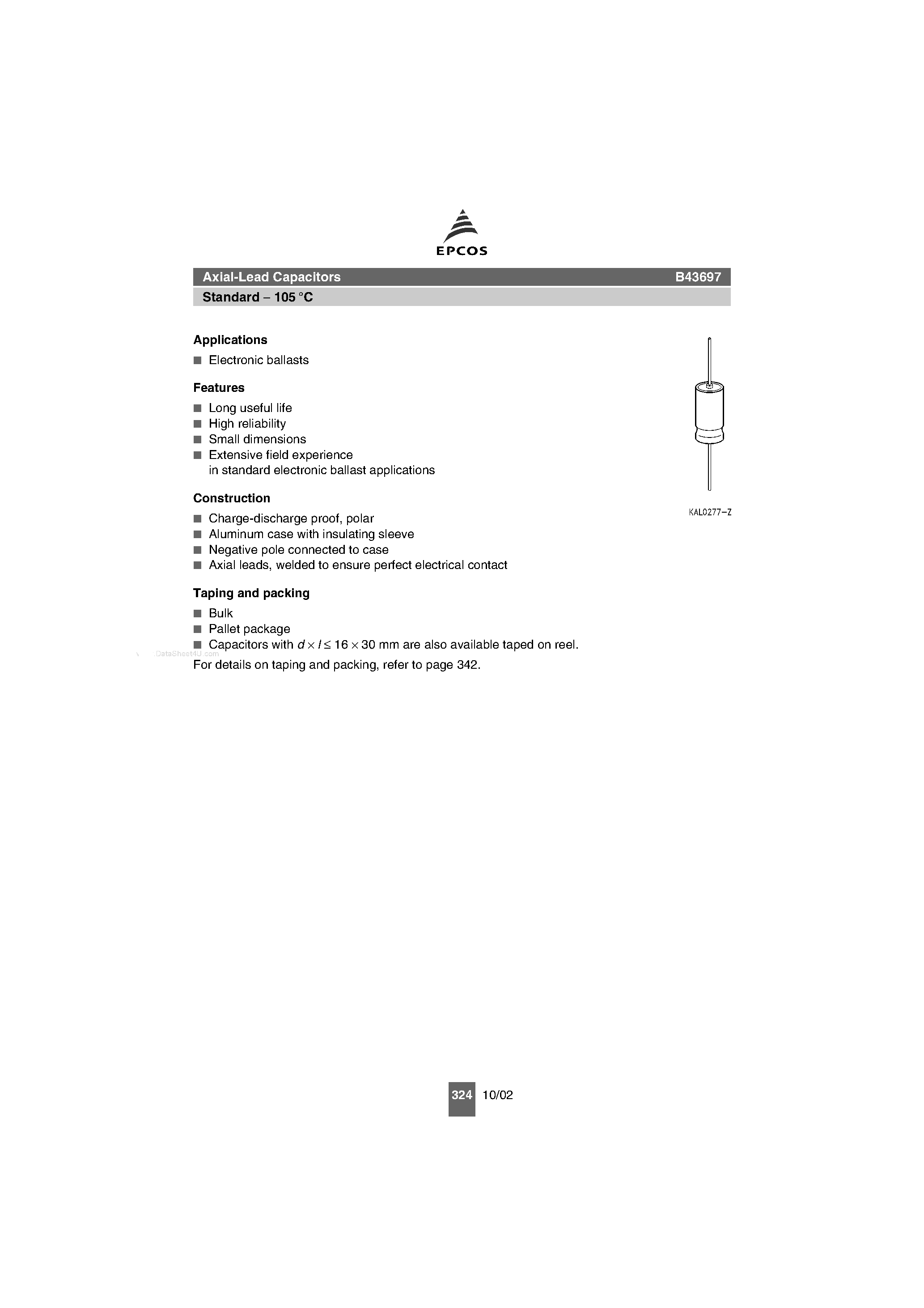 Datasheet B43697 - Axial-Lead Capacitors page 1