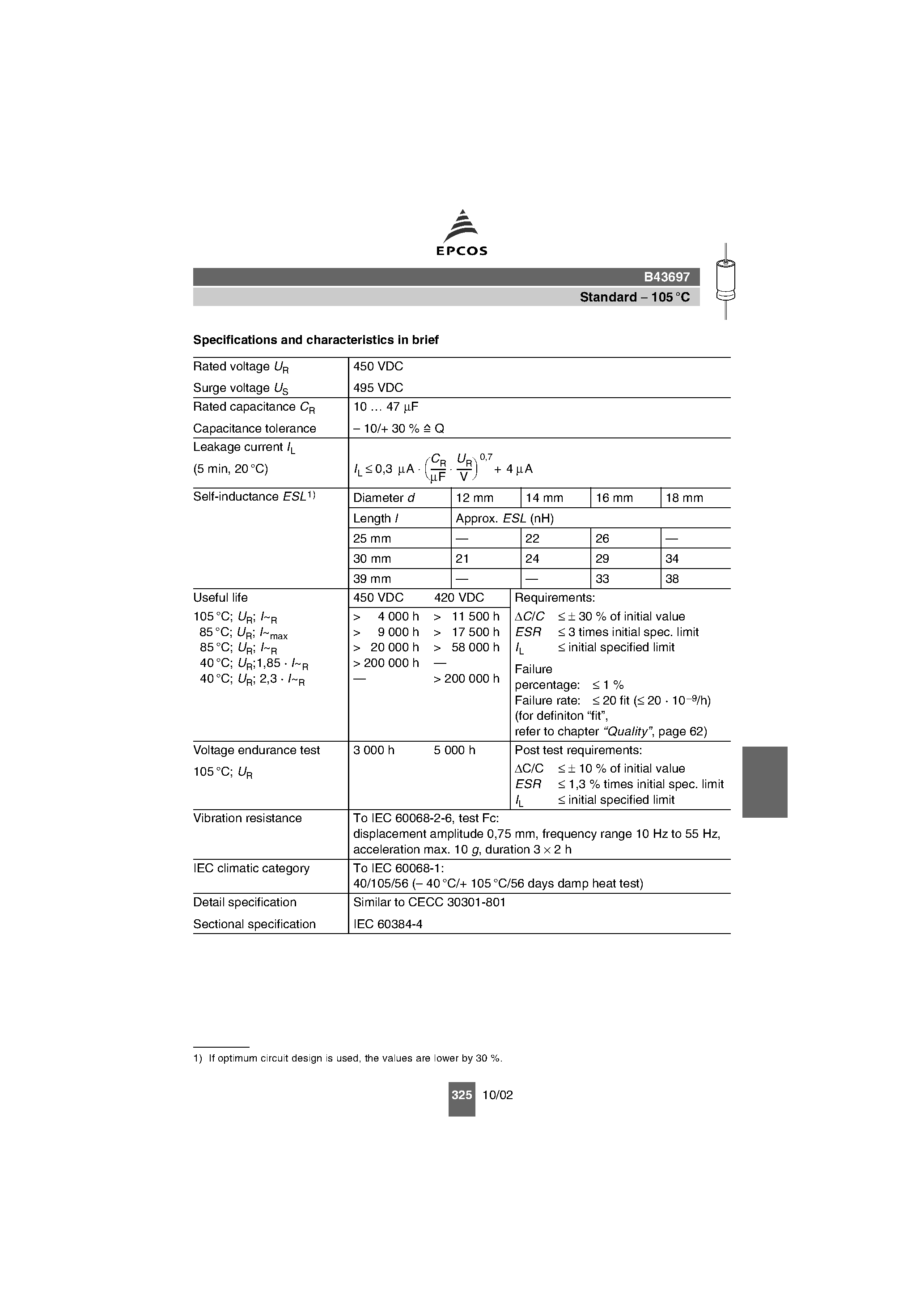 Datasheet B43697 - Axial-Lead Capacitors page 2