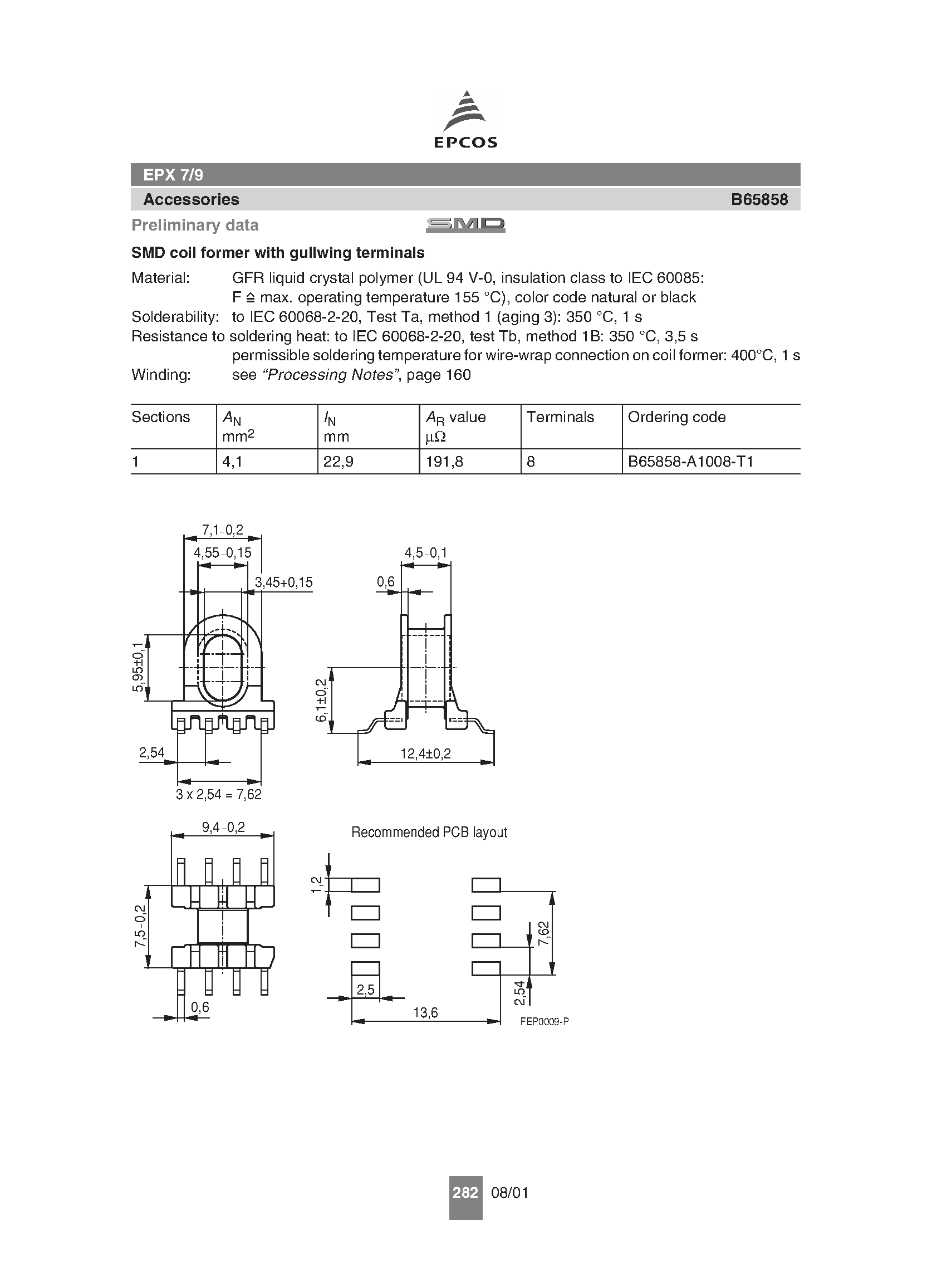 Даташит B65857 - EPX 7/9 For xDSL-line transformer страница 2