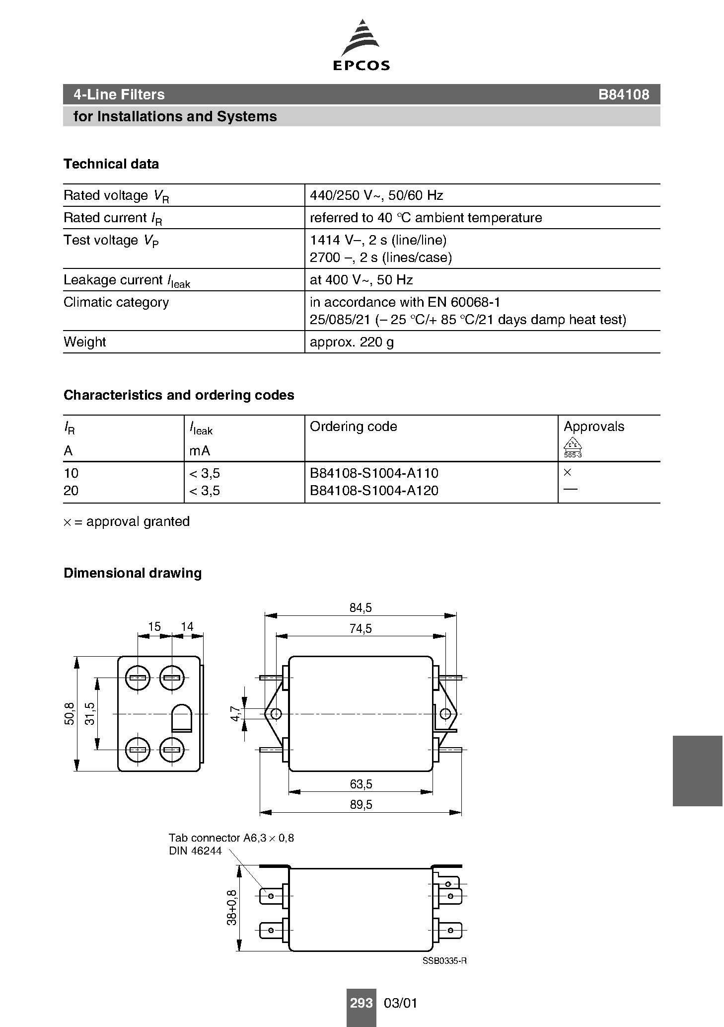 Datasheet B84108 - 4-Line Filters page 2