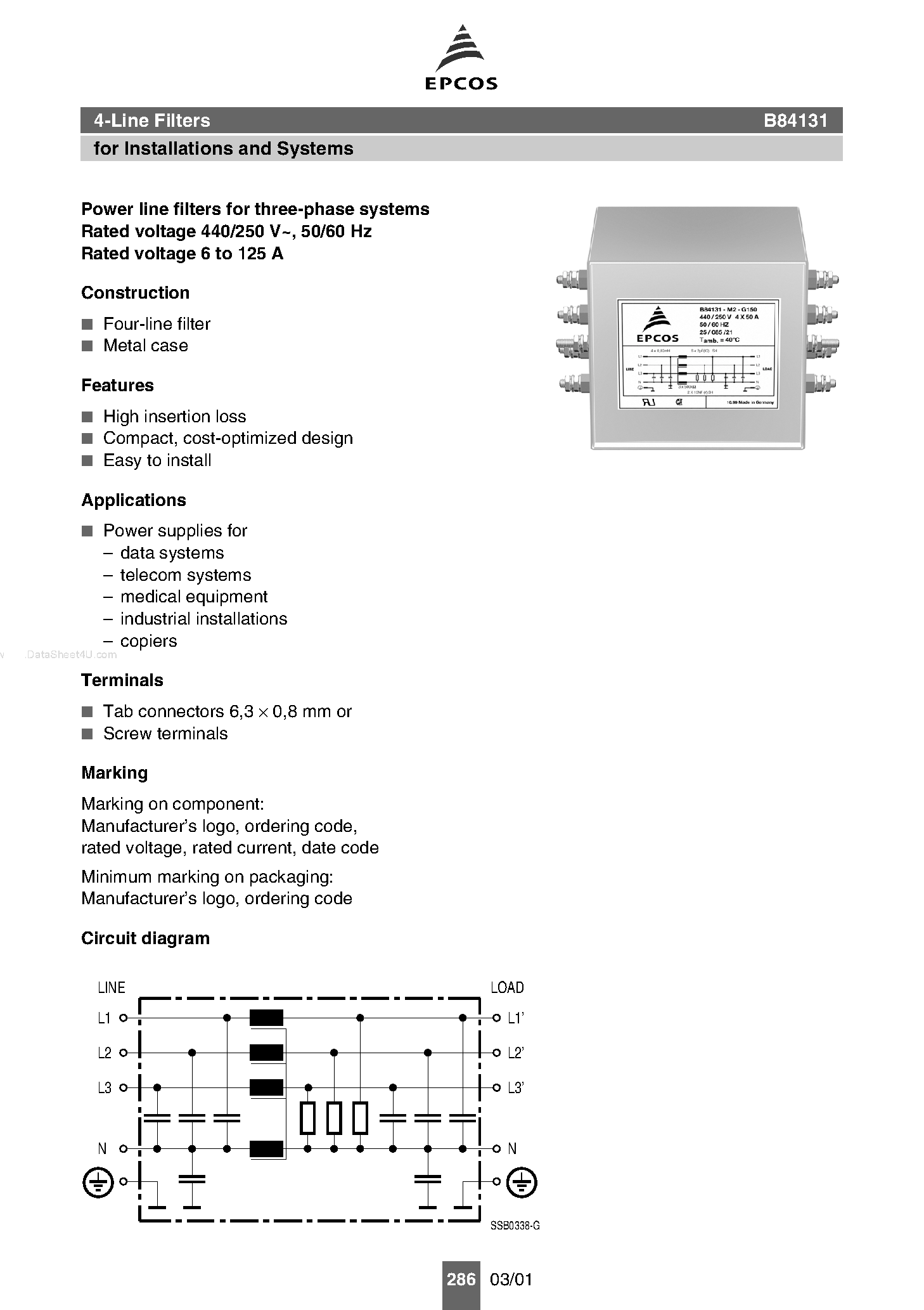 Datasheet B84131 - 4-Line Filters page 1