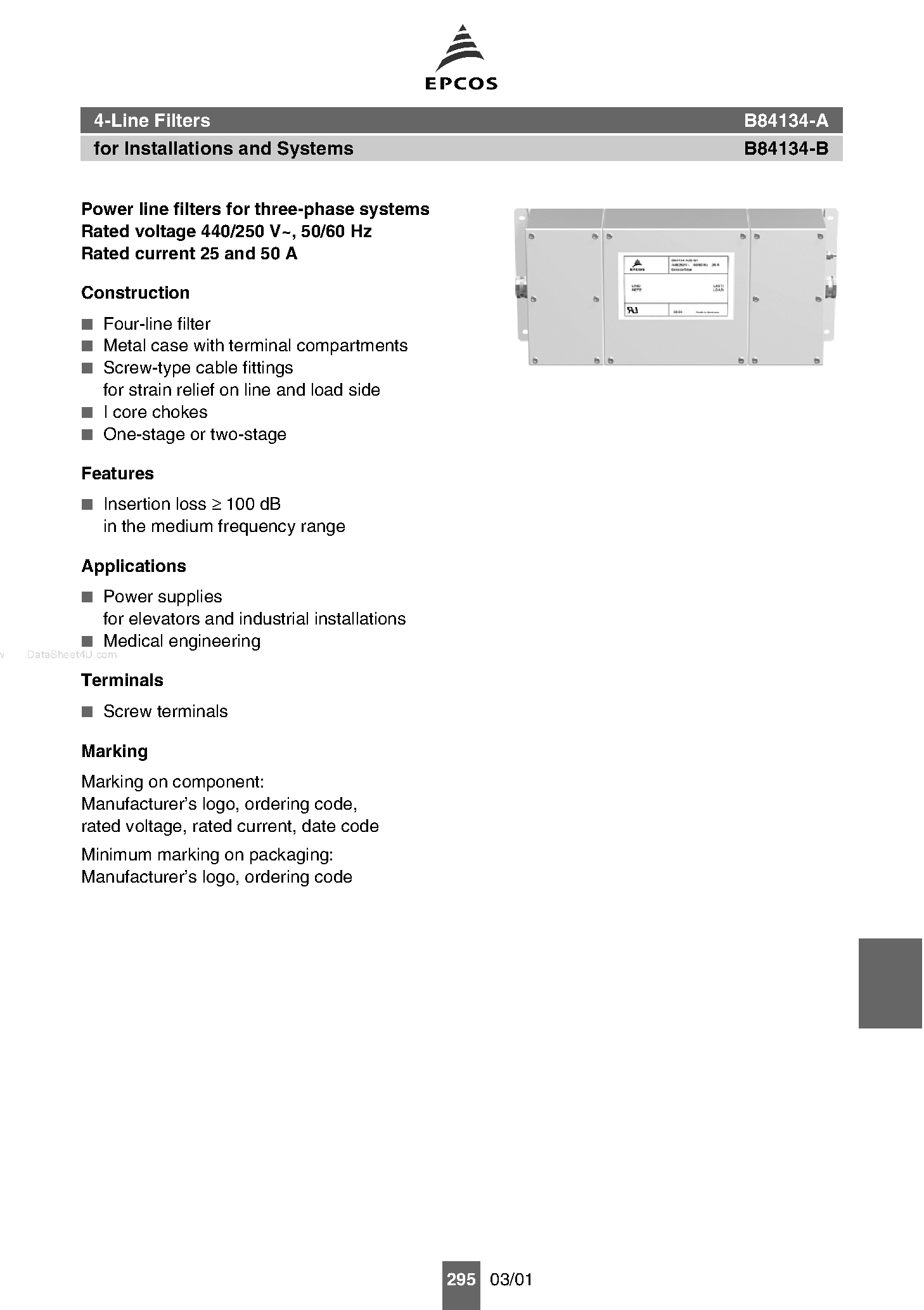 Datasheet B84134-A - 4-Line Filters page 1