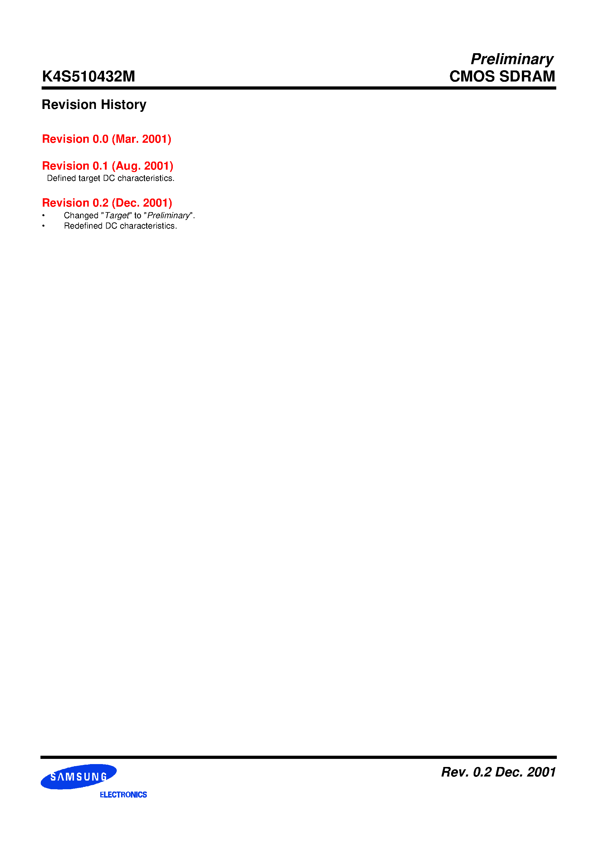 Datasheet K4S510432M page 2 Datasheet K4S510432M - 512Mbit SDRAM 32M x 4bit x 4 Banks Synchronous DRAM LVTTL page 2