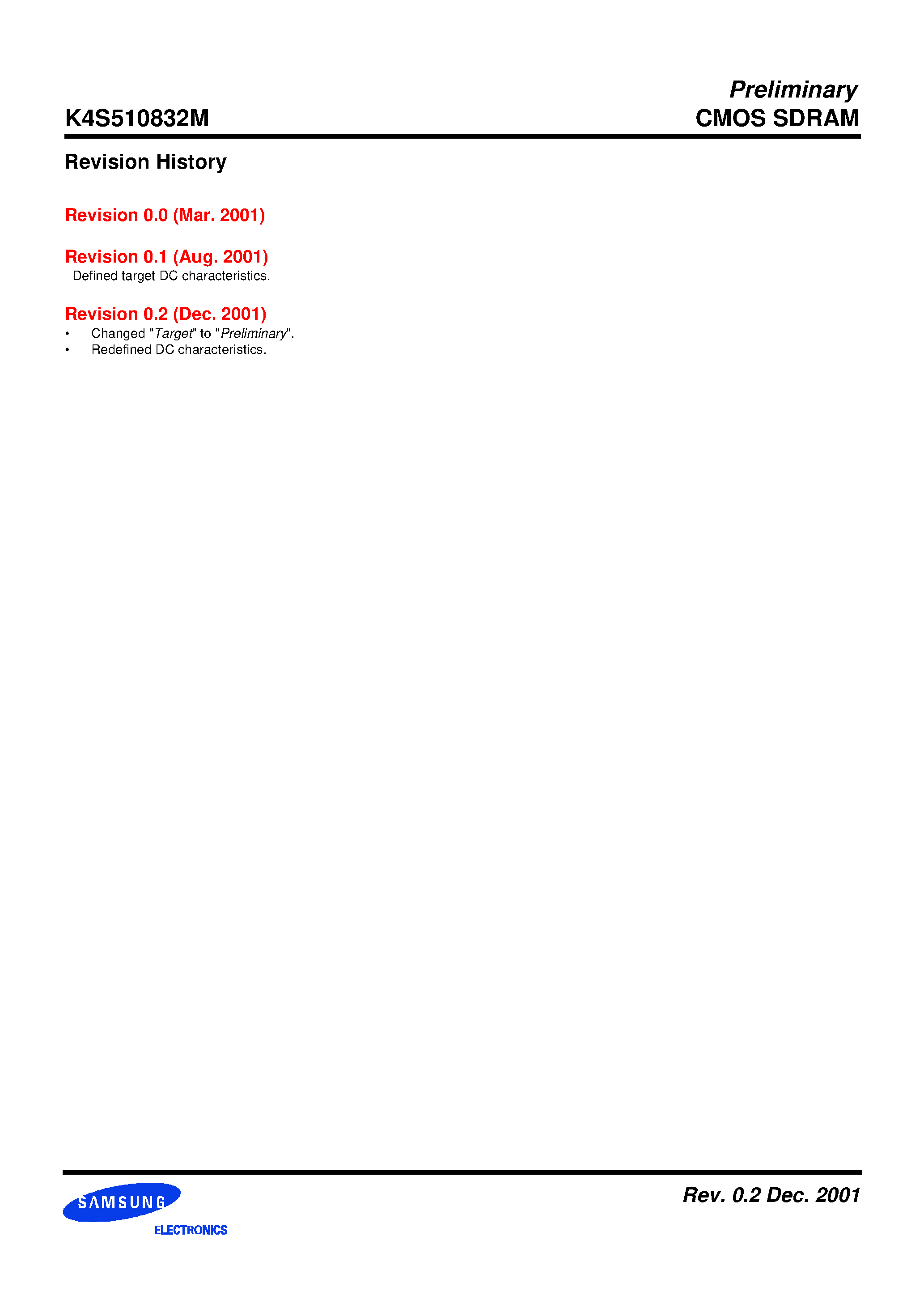 Datasheet K4S510832M page 2 Datasheet K4S510832M - 16M x 8bit x 4 Banks Synchronous DRAM LVTTL page 2