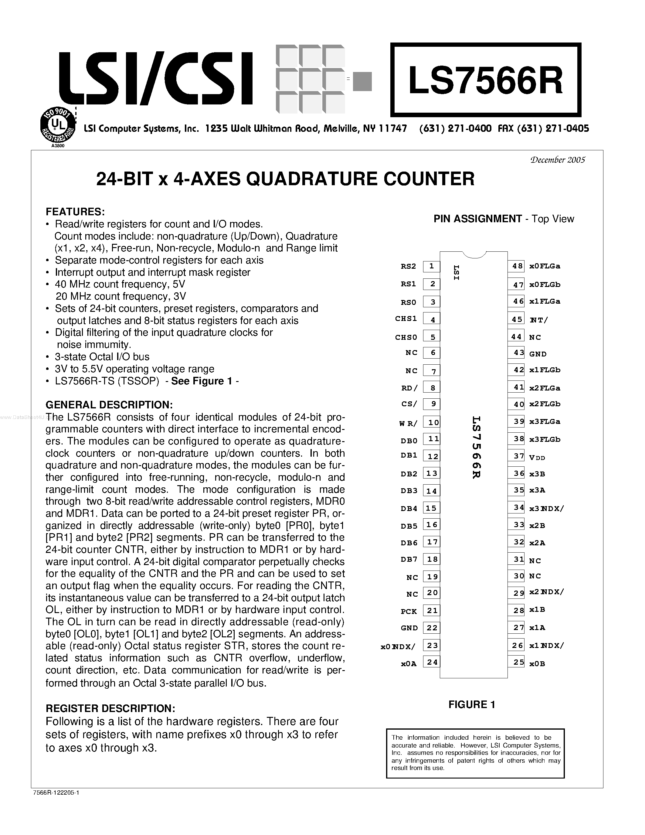 Datasheet LS7566R - 24-BIT x 4-AXES QUADRATURE COUNTER page 1
