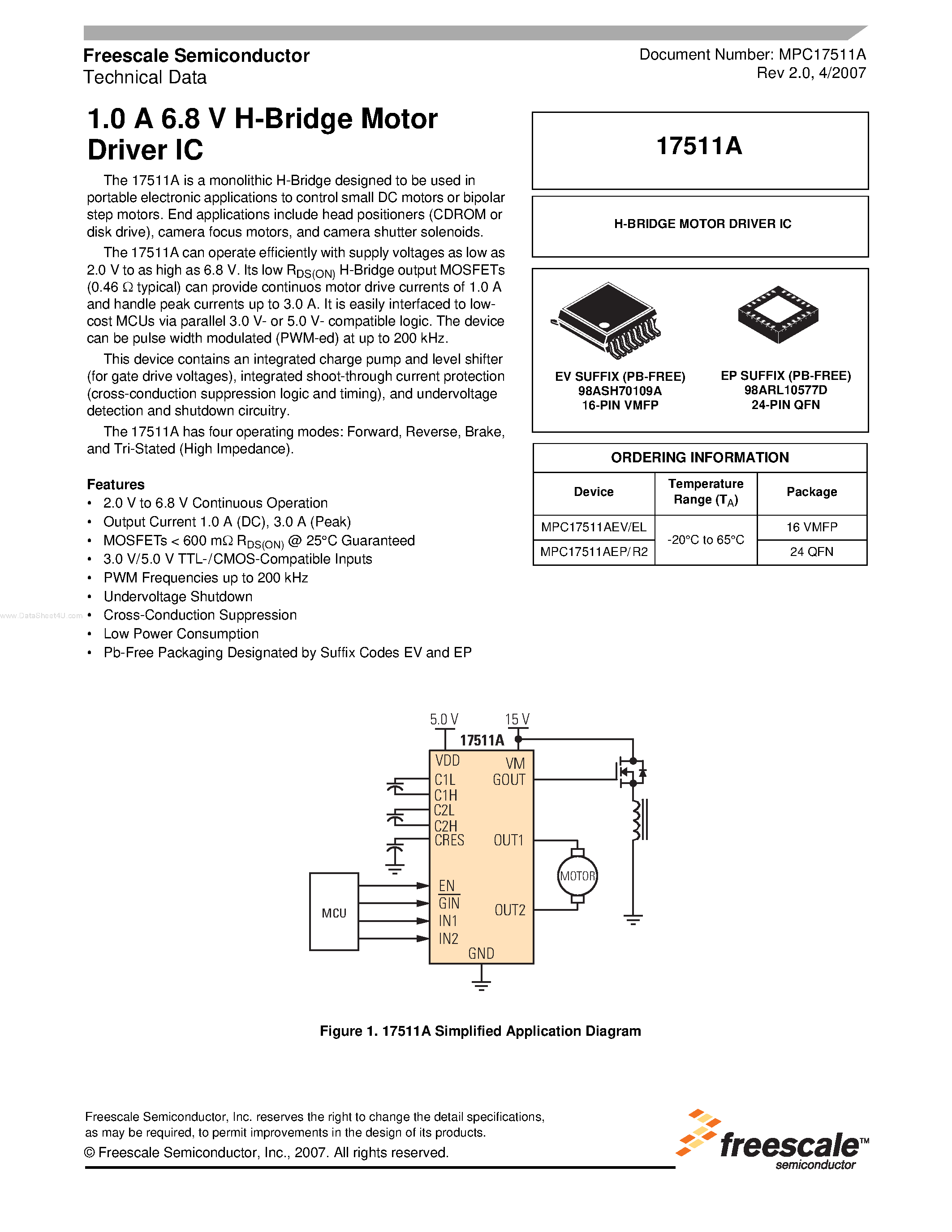 Datasheet 17511A page 1 Datasheet 17511A - H-Bridge Motor Driver IC page 1