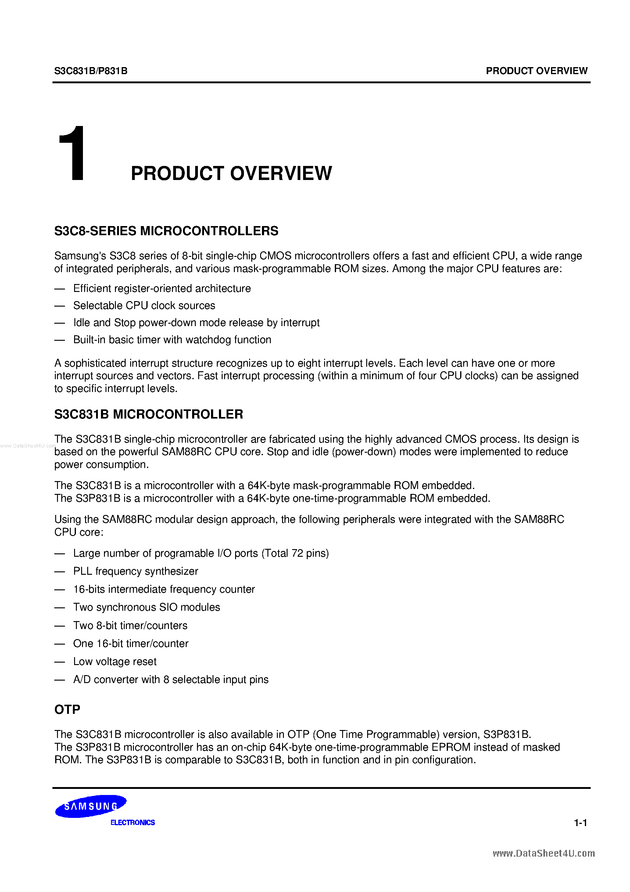 Даташит S3P831B - 8-Bit CMOS Microcontroller страница 2