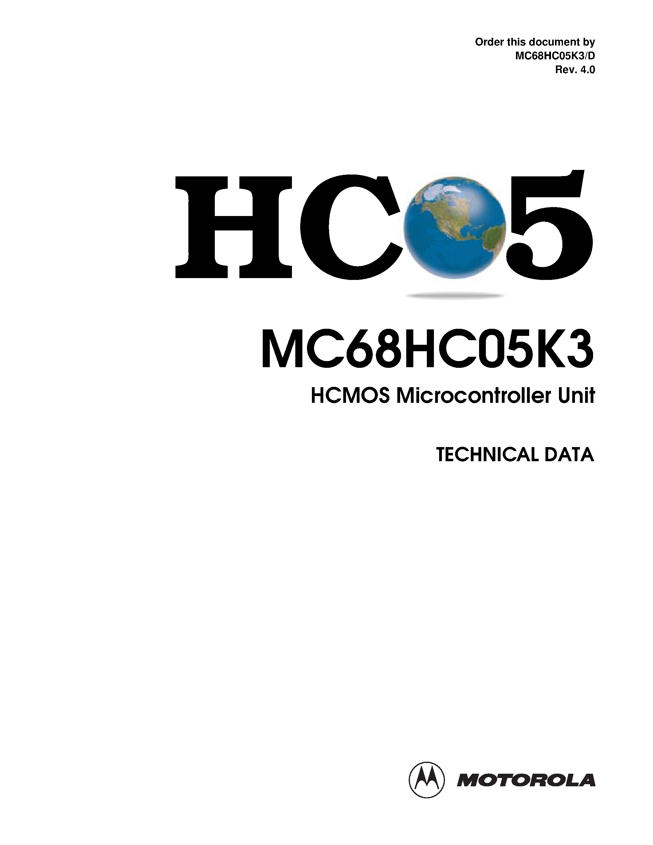 Даташит на микросхему MC68HC05K3 страница 1 Даташит MC68HC05K3 - HCMOS Microcontroller Unit страница 1
