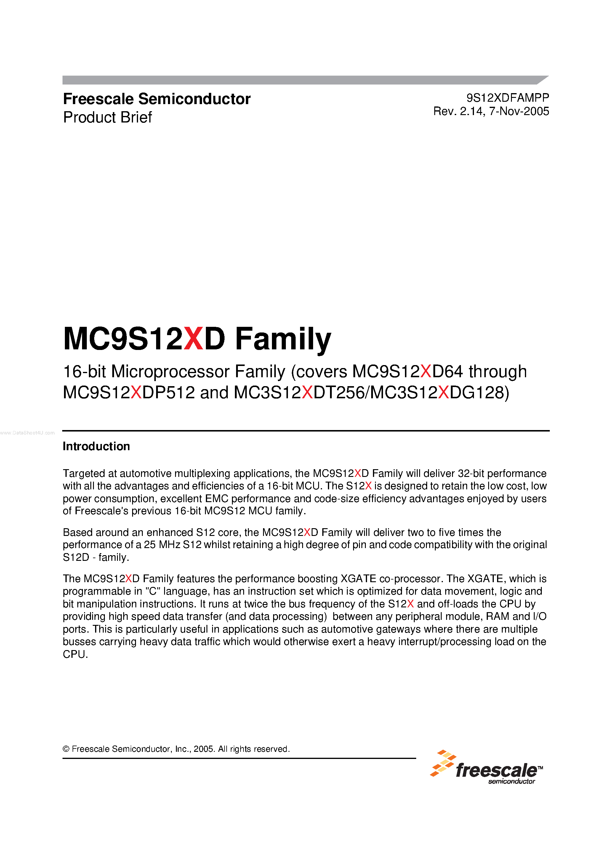 Даташит MC3S12XD - 16-BIT MICROPROCESSOR FAMILY страница 1