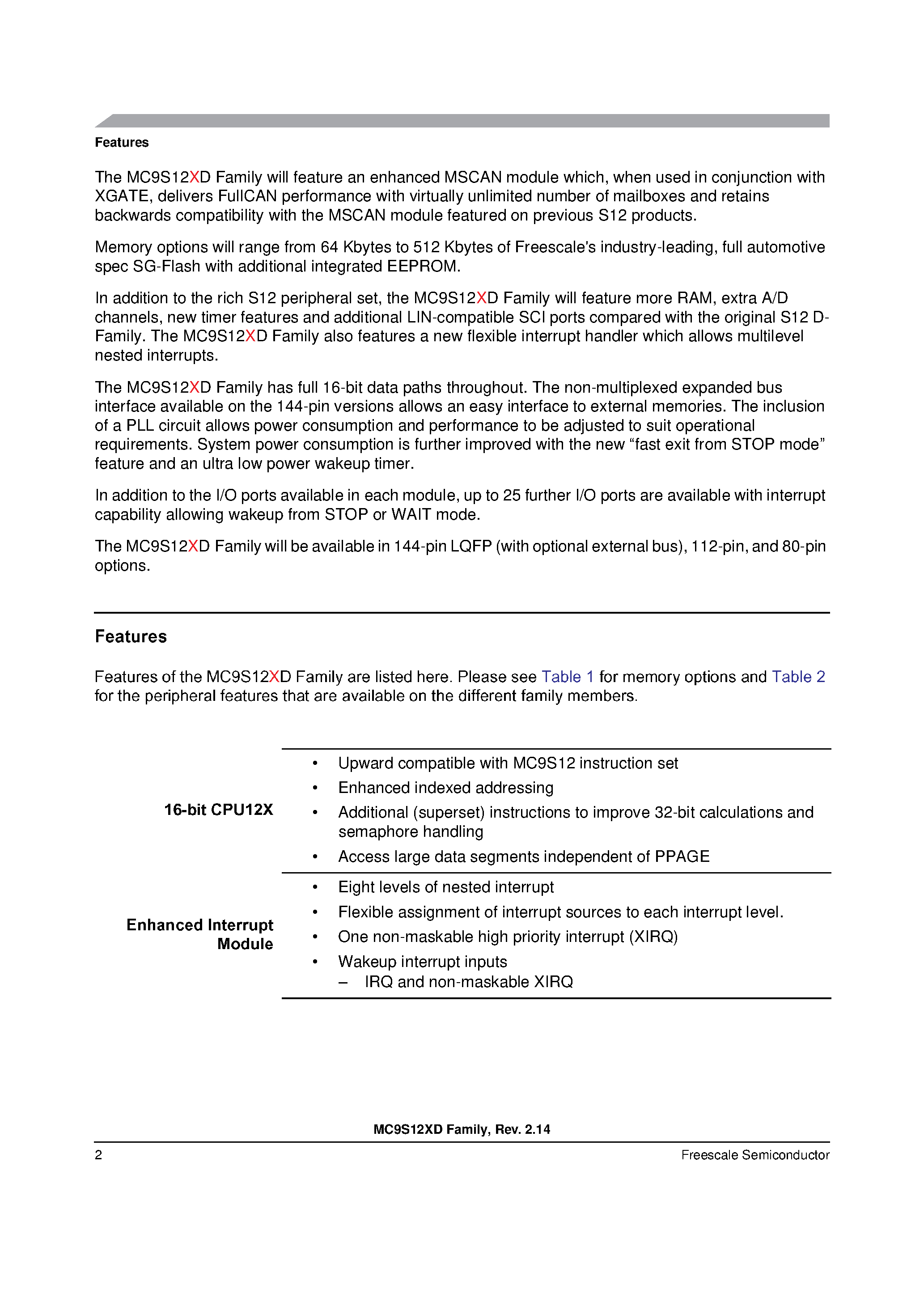 Datasheet MC3S12XD page 2 Datasheet MC3S12XD - 16-BIT MICROPROCESSOR FAMILY page 2