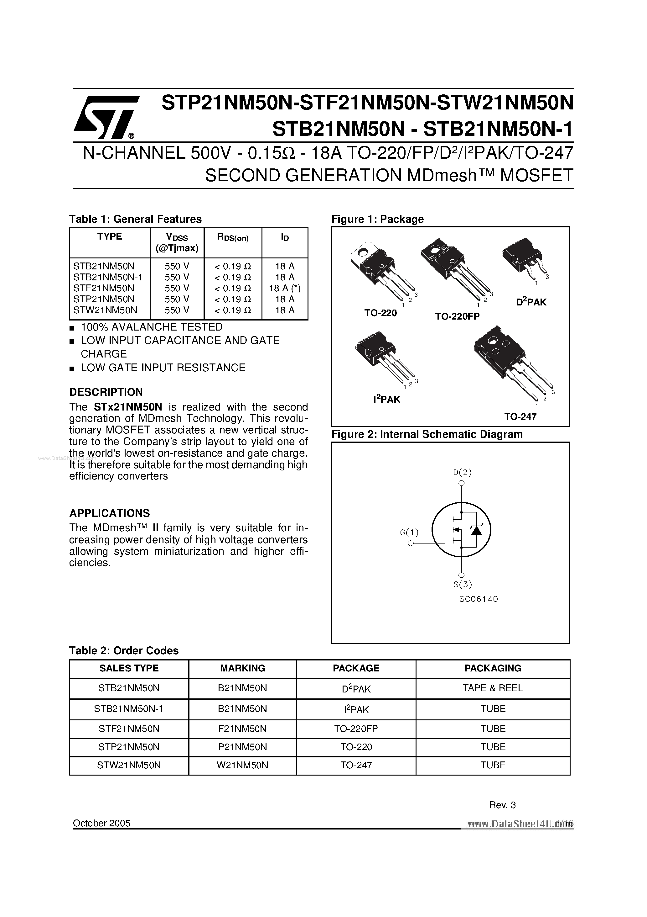 Datasheet STF21NM50N - N-CHANNEL MOSFET page 1