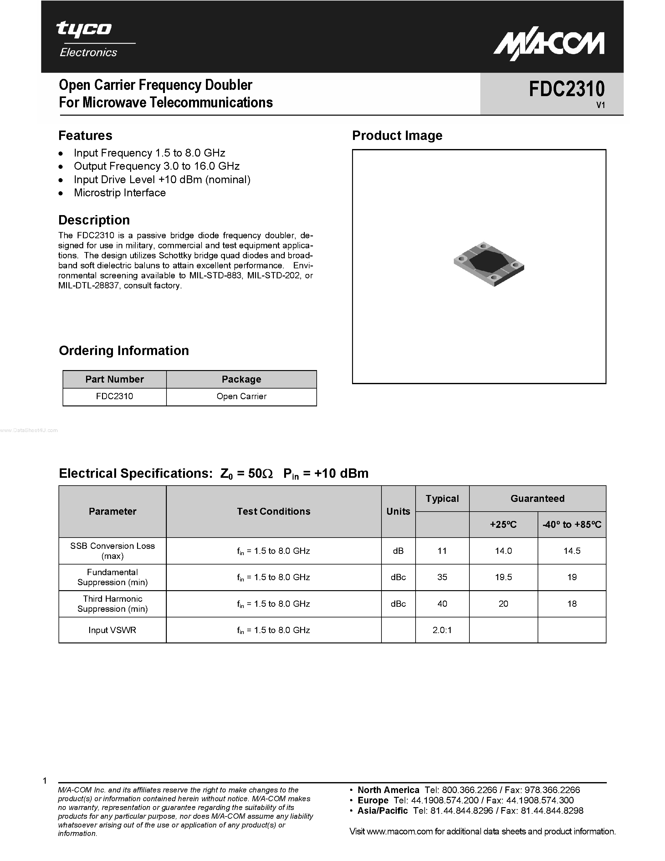 Даташит на микросхему FDC2310 страница 1 Даташит FDC2310 - Open Carrier Frequency Doubler страница 1