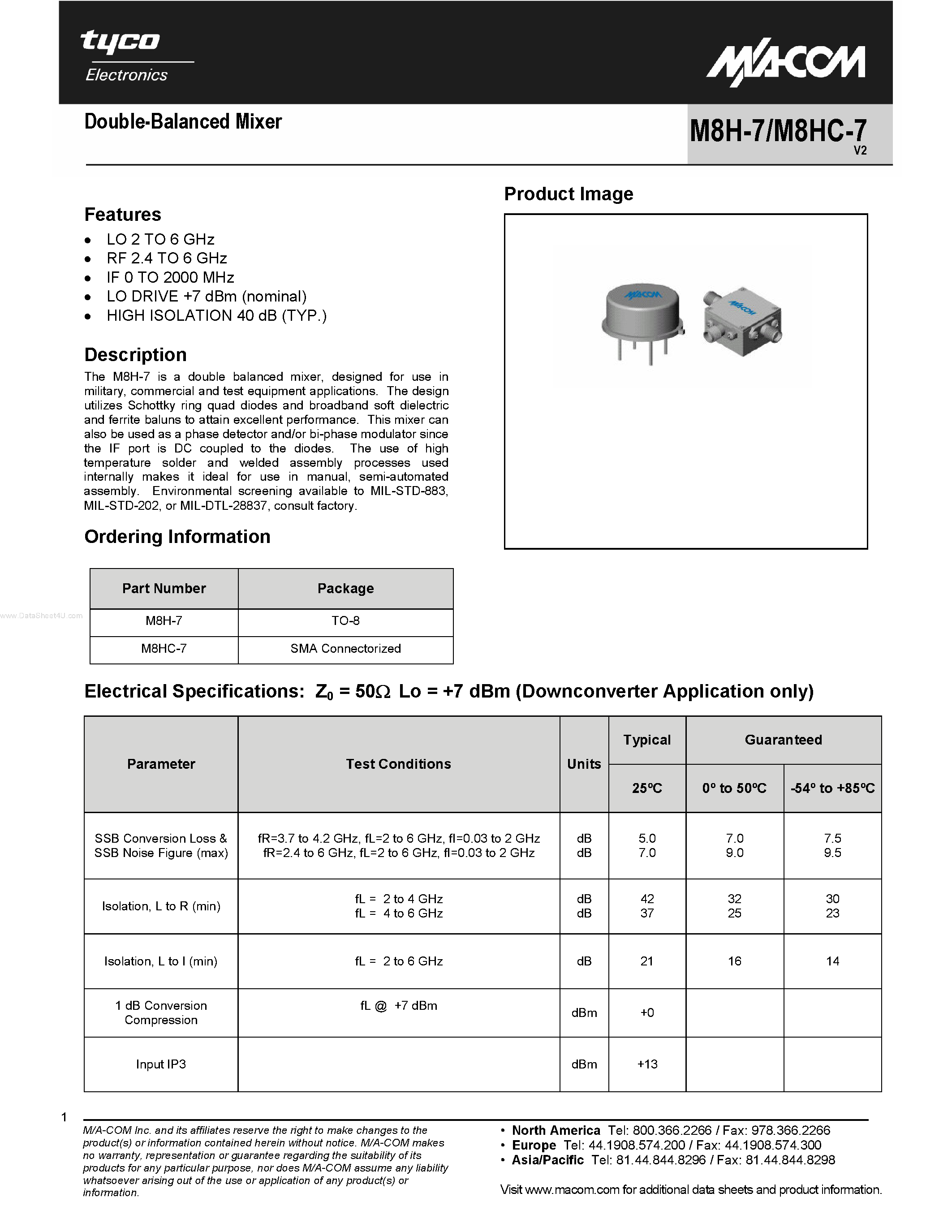 Datasheet M8H-7 - Double-Balanced Mixer page 1