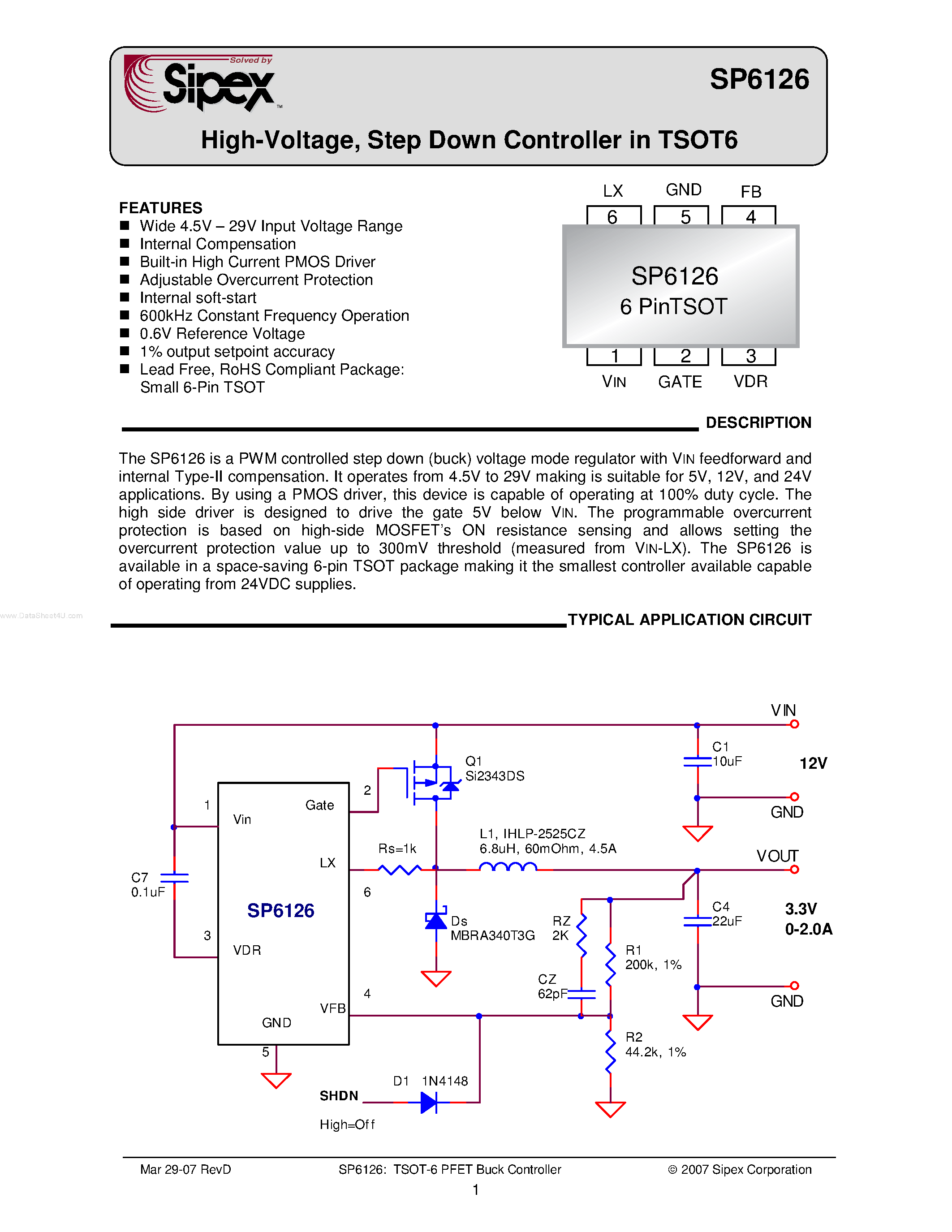 Datasheet SP6126 page 1 Datasheet SP6126 - Step Down Controller page 1