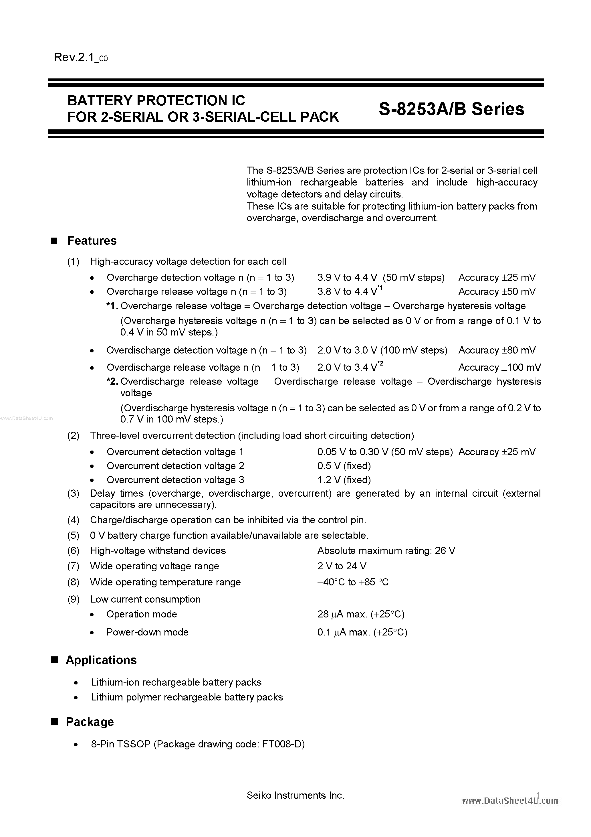 Datasheet S8253A - BATTERY PROTECTION IC page 1