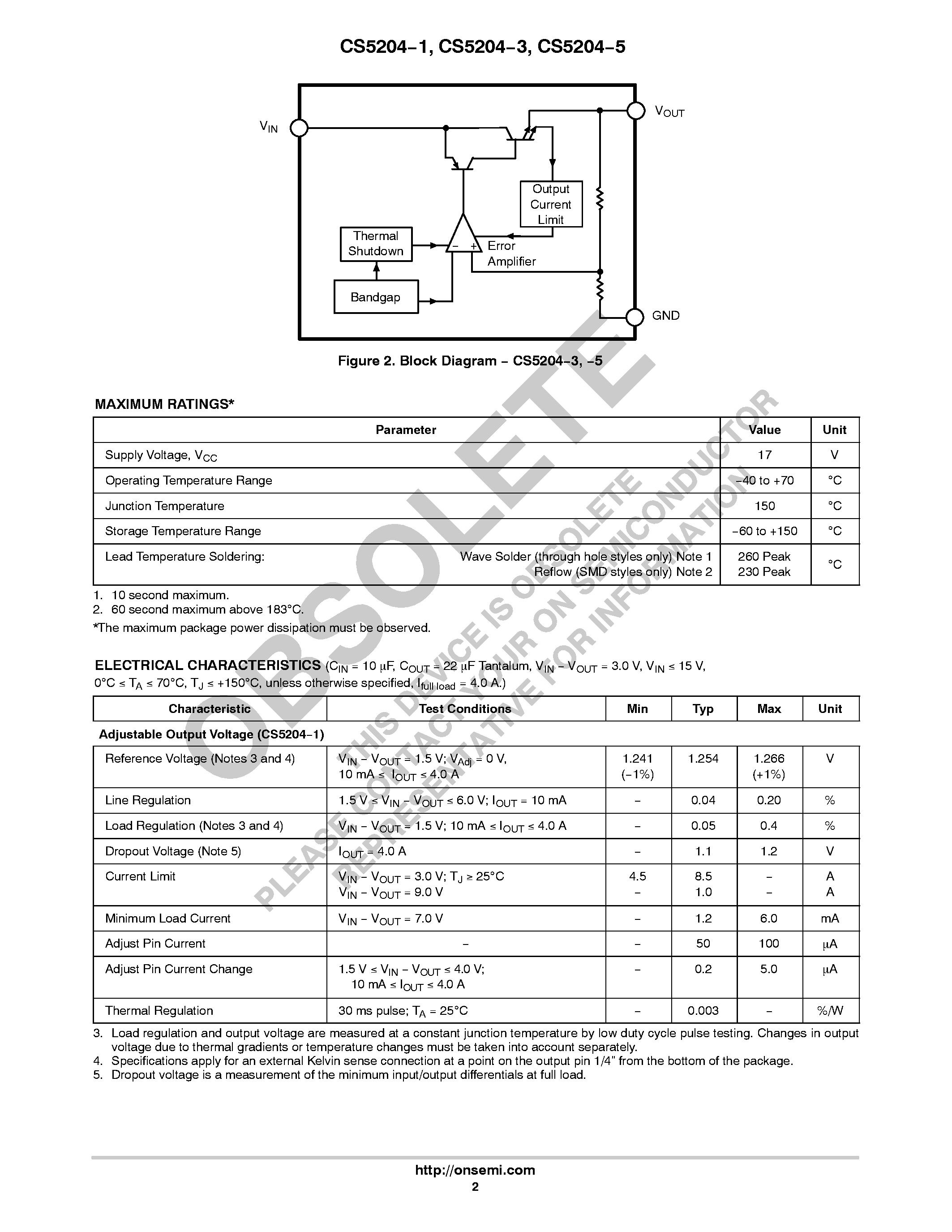 Datasheet CS5204-1 - (CS5204-1/-3/-5) Linear Regulators page 2