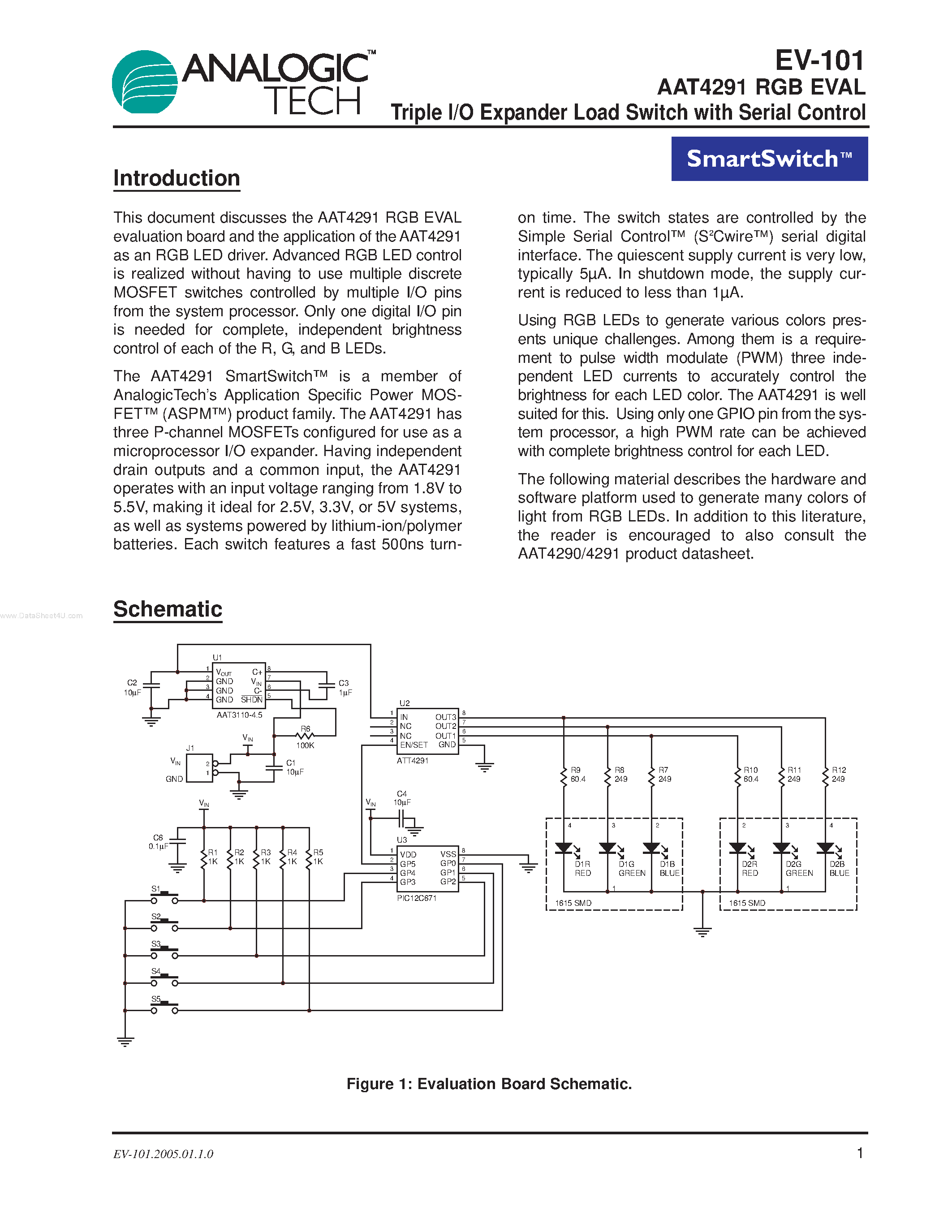 Datasheet EV-101 page 1 Datasheet EV-101 - Triple I/O Expander Load Switch page 1