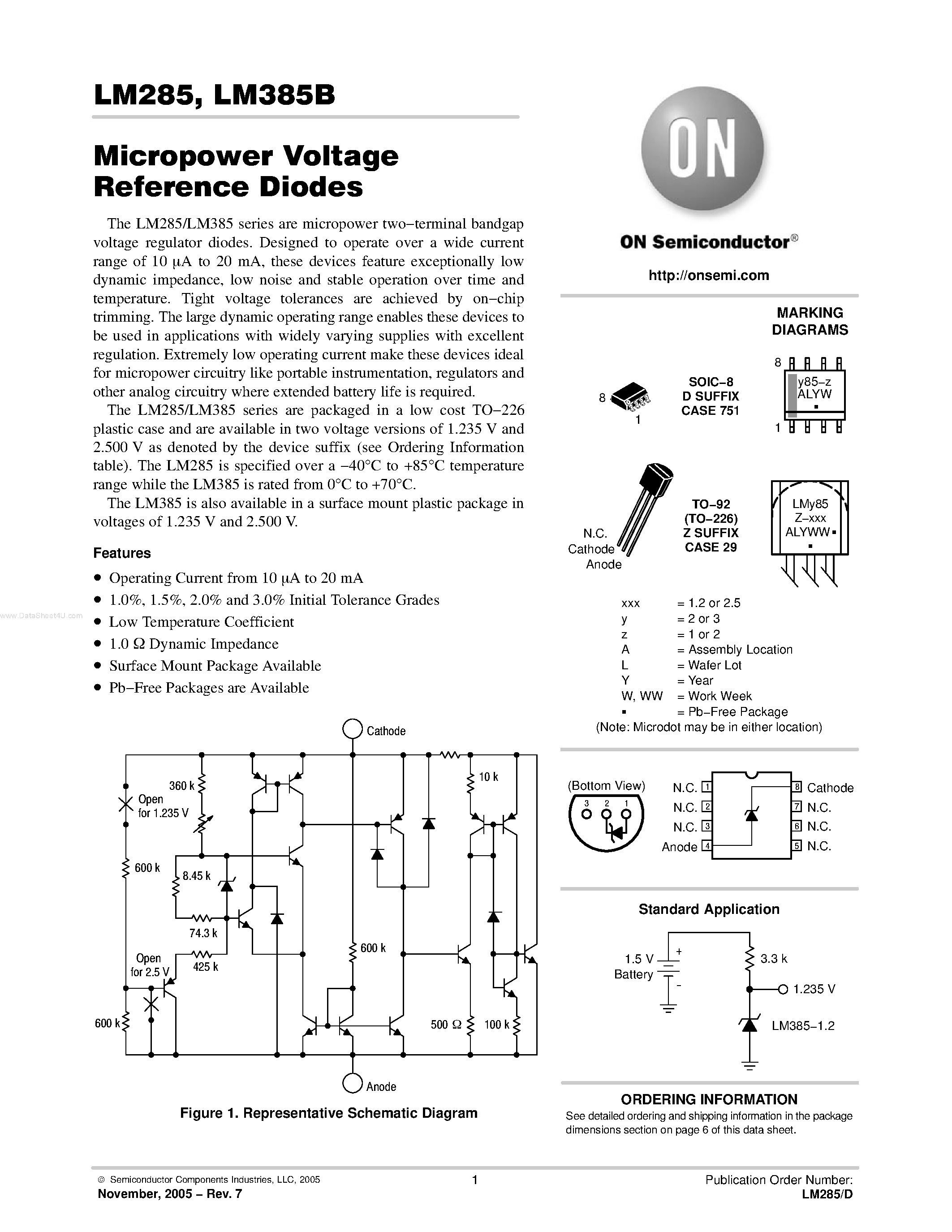 Даташит на микросхему LM385B страница 1 Даташит LM385B - Micropower Voltage Reference Diodes страница 1