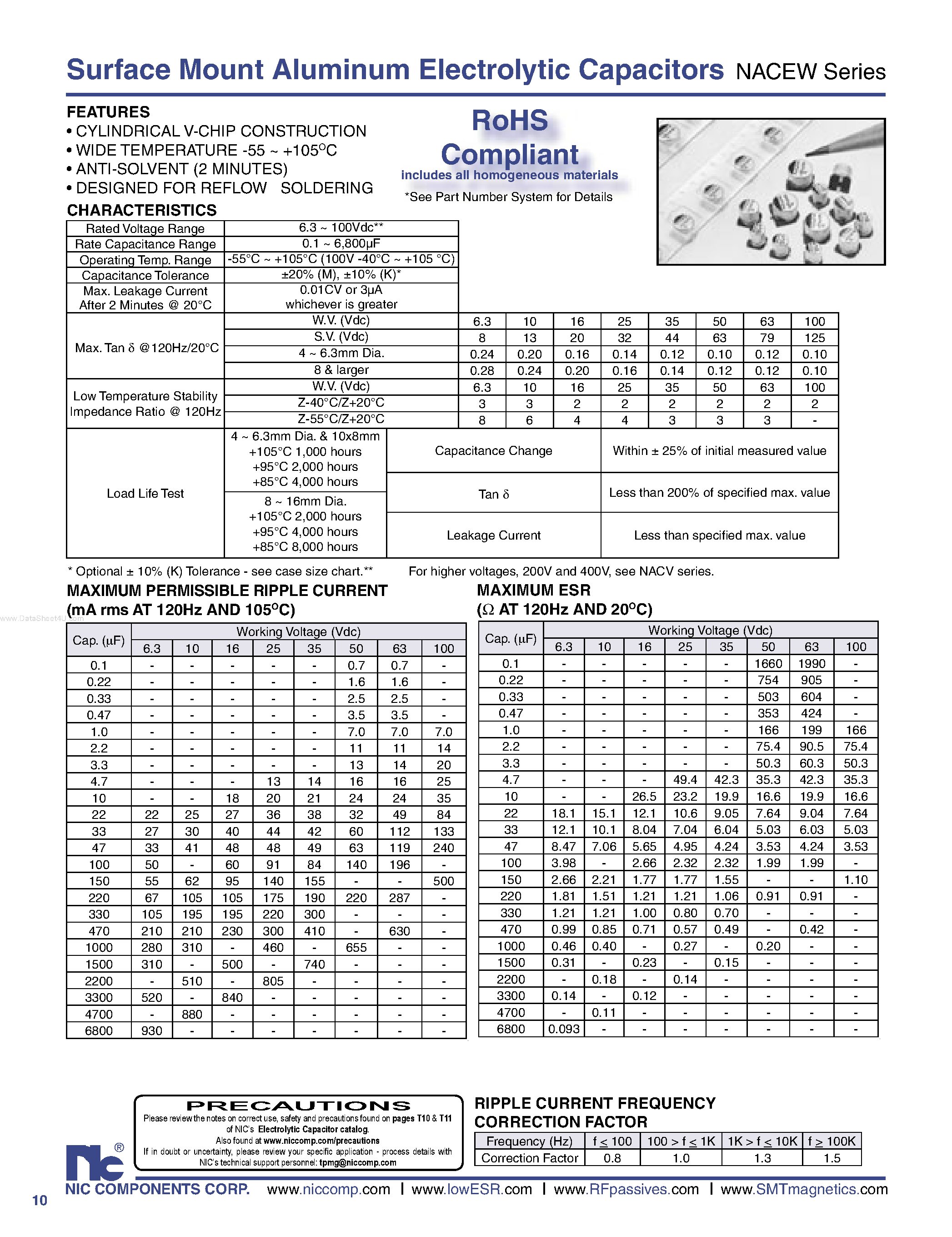 Datasheet NACEW - Surface Mount Aluminum Electrolytic Capacitors page 1