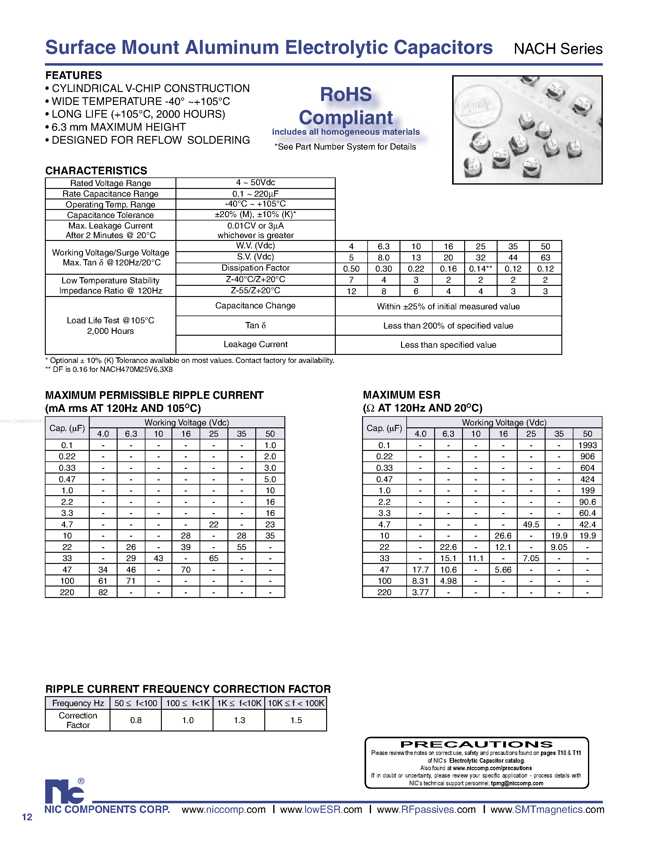 Datasheet NACH - Surface Mount Aluminum Electrolytic Capacitors page 1